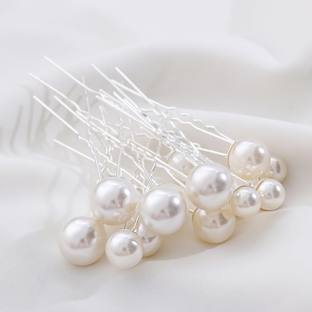 nuozodki Pearl Hair Pins,18 Packs Pearl Hair Clips,Pearl Hair Accessories,Wedding Hair Accessories,Hair Pearls,Bridal Bridesmaids Silver Hair Accessories for Women Wedding,Wedding Hair Pieces for Brides