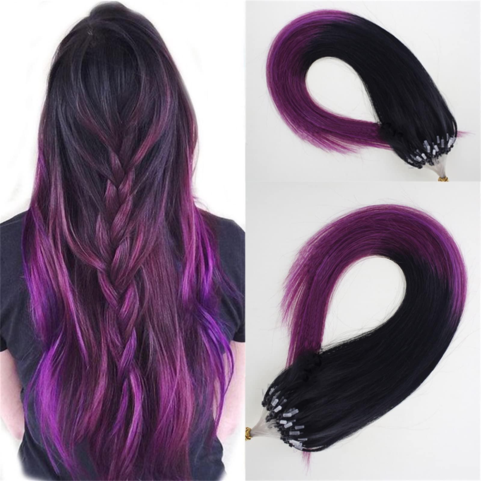 Yotty Yotty Micro Loop Human Hair Extensions Microbeads Link Premium Remy Hair Ombre Black to Purple 20inch 100strands 50gr
