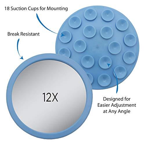 Zadro Zadro 3.75" Dia. Compact Mirror 12X Travel Magnifying Mirror 18 Strong Suction Cup Wall Mounted Makeup Mirror for Shower