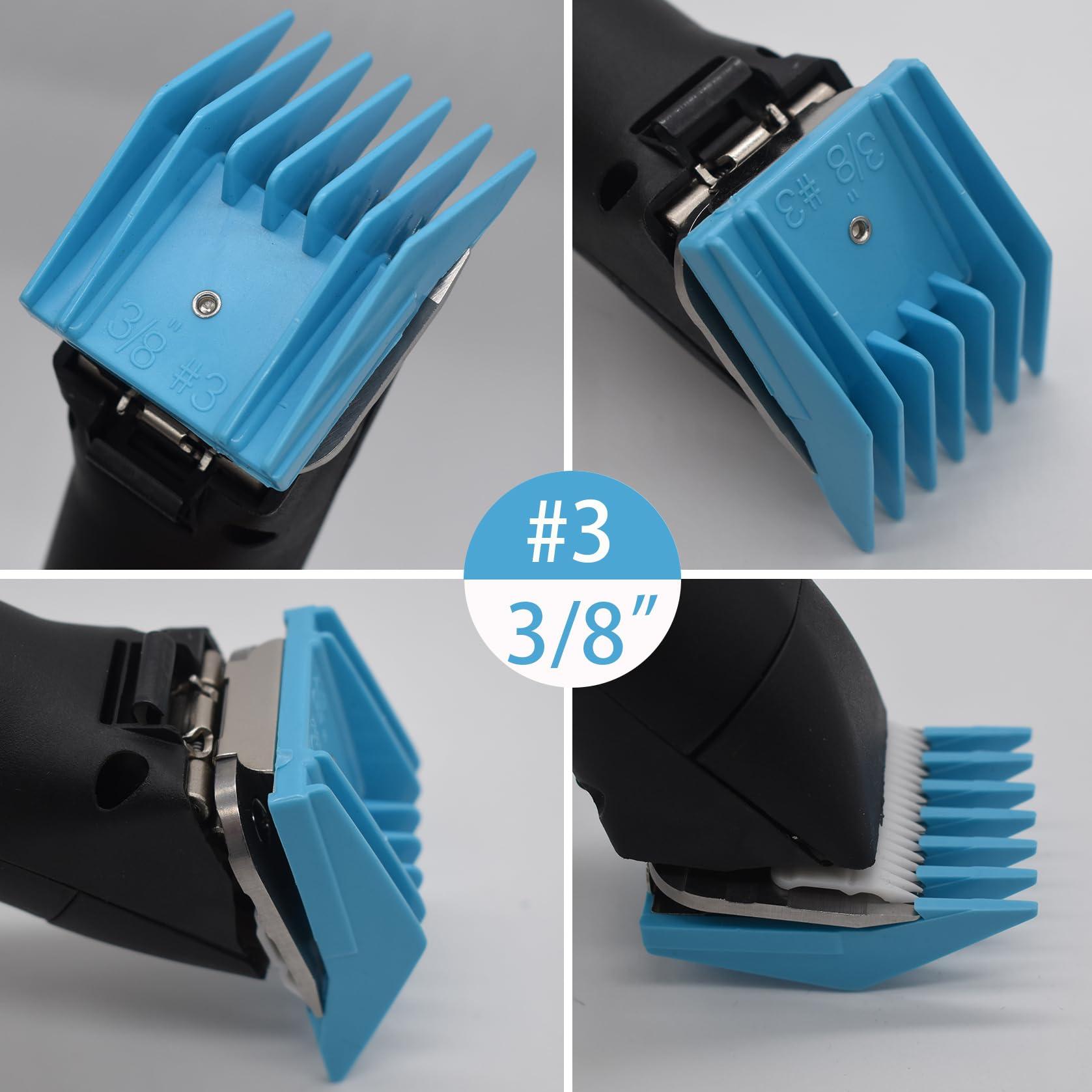 AIRERA 4 Pieces Professional A5-Style Animal Clipper Attachment Guard Guide Cutting Combs Set 76926-900, 1/8", 1/4", 3/8", 1/2", Compatible with Oster Classic 76 A5 Andis AG BG Wahl KM Pet Groomers (Blue)