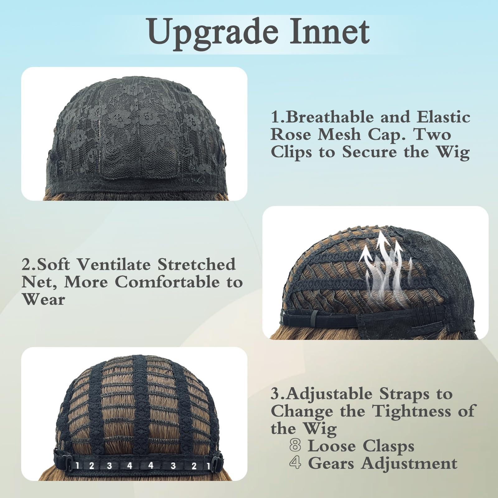 VERNA VERNA Ombre Brown Wig with Bangs, 26 Inch Long Brown Wigs for Women, Natural Looking Brown Curly Wavy Wig, Heat Resistant Brown Hair wig, Middle Part Synthetic Wig for Daily Party Use(Ombre Brown)