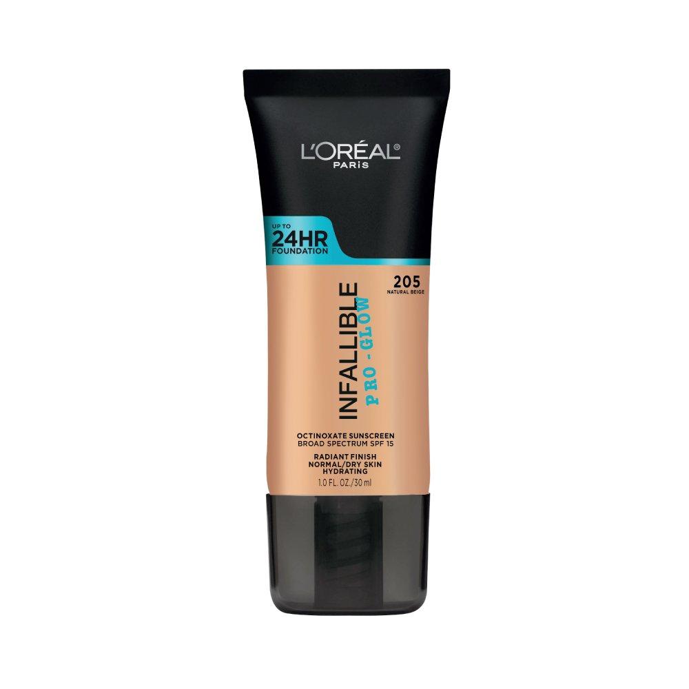 LOral Paris L\'Oreal Paris Makeup Infallible Up to 24HR Pro-Glow Foundation, 205 Natural Beige, 1 fl; oz. (Pack of 4)