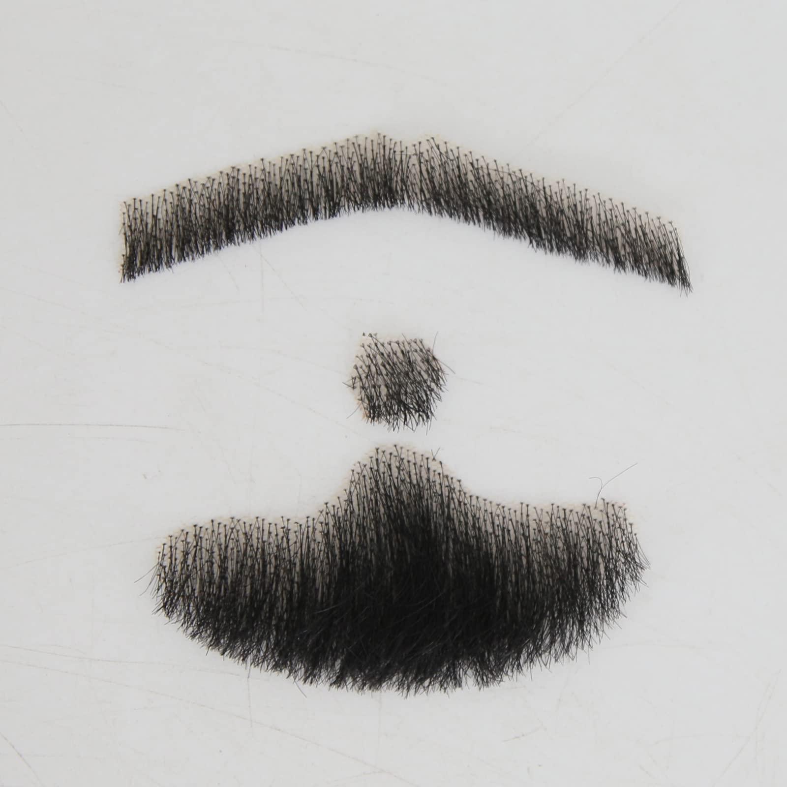 zigzag hair zigzag hair Face Beard Extension Human Hair Mustache Black Costume Fake Beard for Adults Men Realistic Makeup Lace Invisible False Beards (Black, Beard 4)