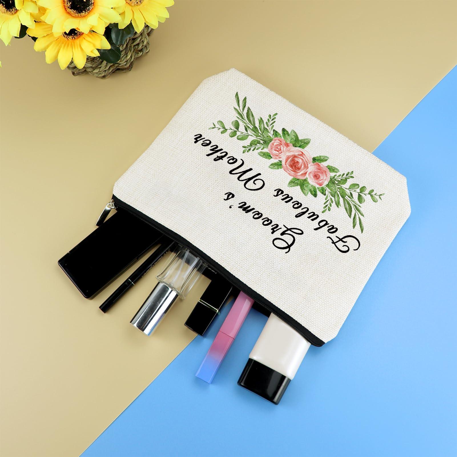 Mikela Mother of the Groom Gift Makeup Bag Bridal Shower Gifts Cosmetic Bag Wedding Engagement Gifts for Mom Mother of the Groom Appreciation Gift from Bride Makeup Pouch Travel Toiletry Bags