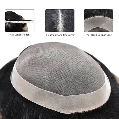 Generic Toupee For Men Human Hair Replacement System Fine Mono Lace Durable Mens Toupee Natural Hairline Mens Hair Piece NPU Monofilament Wig Hair Unit 9\"x11\"-120% Medium Density#1B Off Black