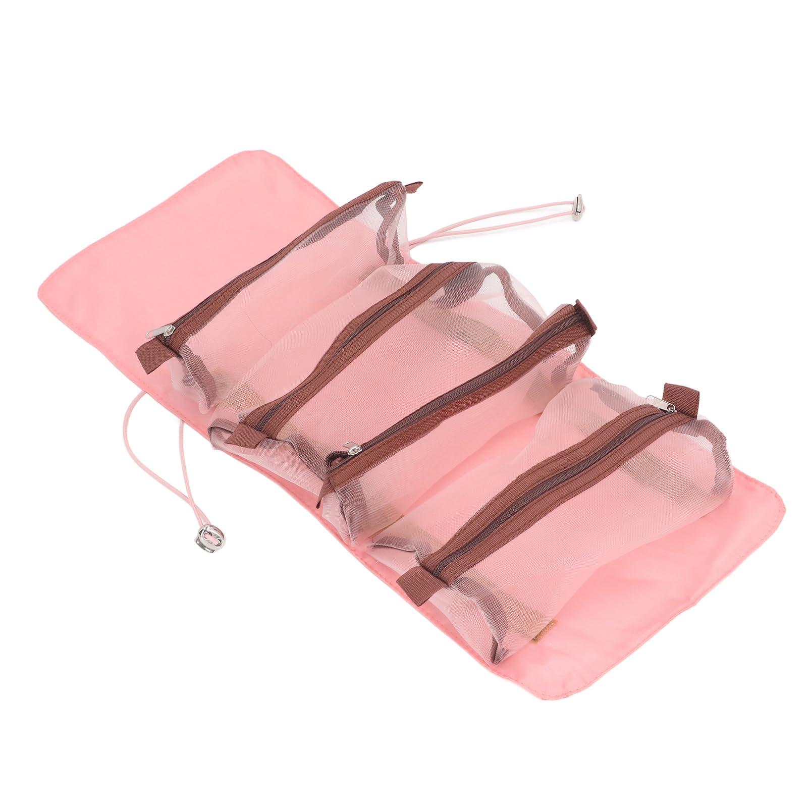 ZJchao Foldable 4 in 1 Makeup Bags, Cosmetic Bag Removable Compartments Mesh Bags Roll Up Toiletry Bag Portable Travel Organizer