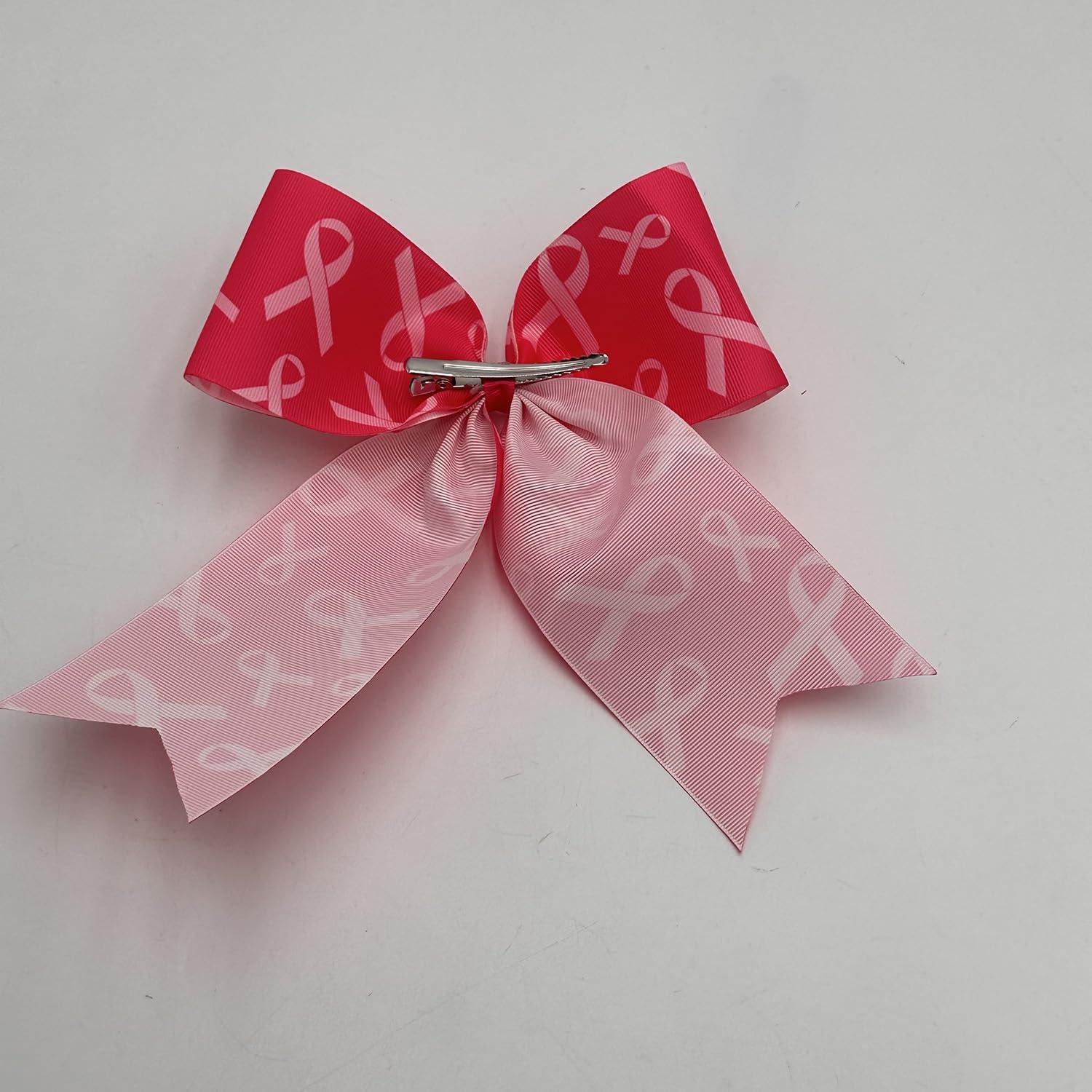 BBTDIN Pink Awareness Ribbon Hair Clips Breast Cancer Awareness Hair Bow Pink Ribbon Bow Pin BCA02 (C1)