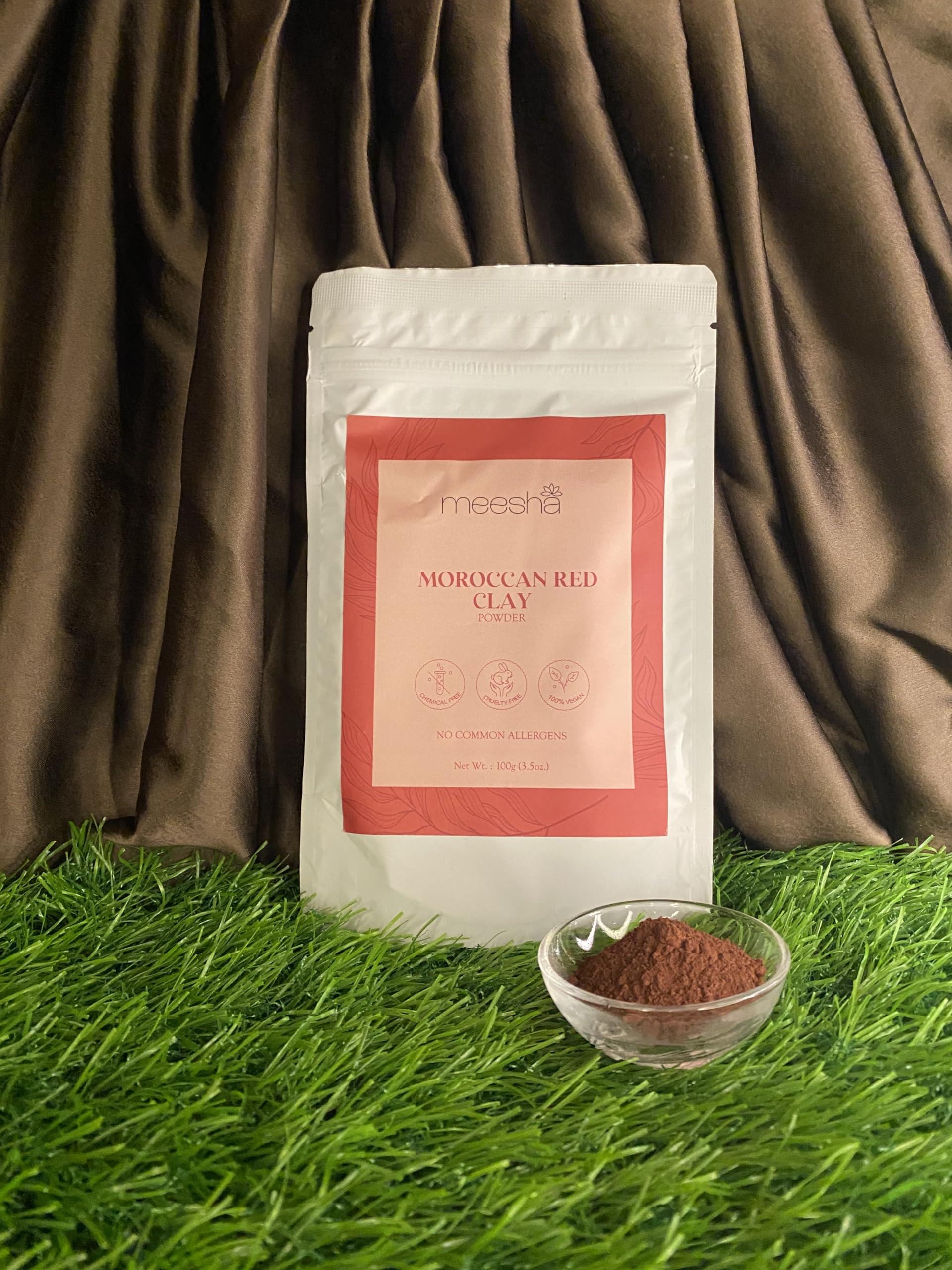 meesha meesha Moroccan Red Clay Powder Red Clay | 3.5 oz (100g) | Detoxifying, cleansing, oil-absorbing, hair-conditioning clay | DIY face masks, body scrubs, dry shampoo, hair shampoo| 100% Natural