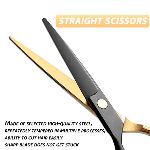 Zhjdongtuo Black Gold Hair Cutting Scissors Professional Stainless Steel Barber Hair Thinning Shears Salon Multifunctional Straight Hair Cutting Shears Teeth Scissors Hair Cutting Scissors Kit for Home Use