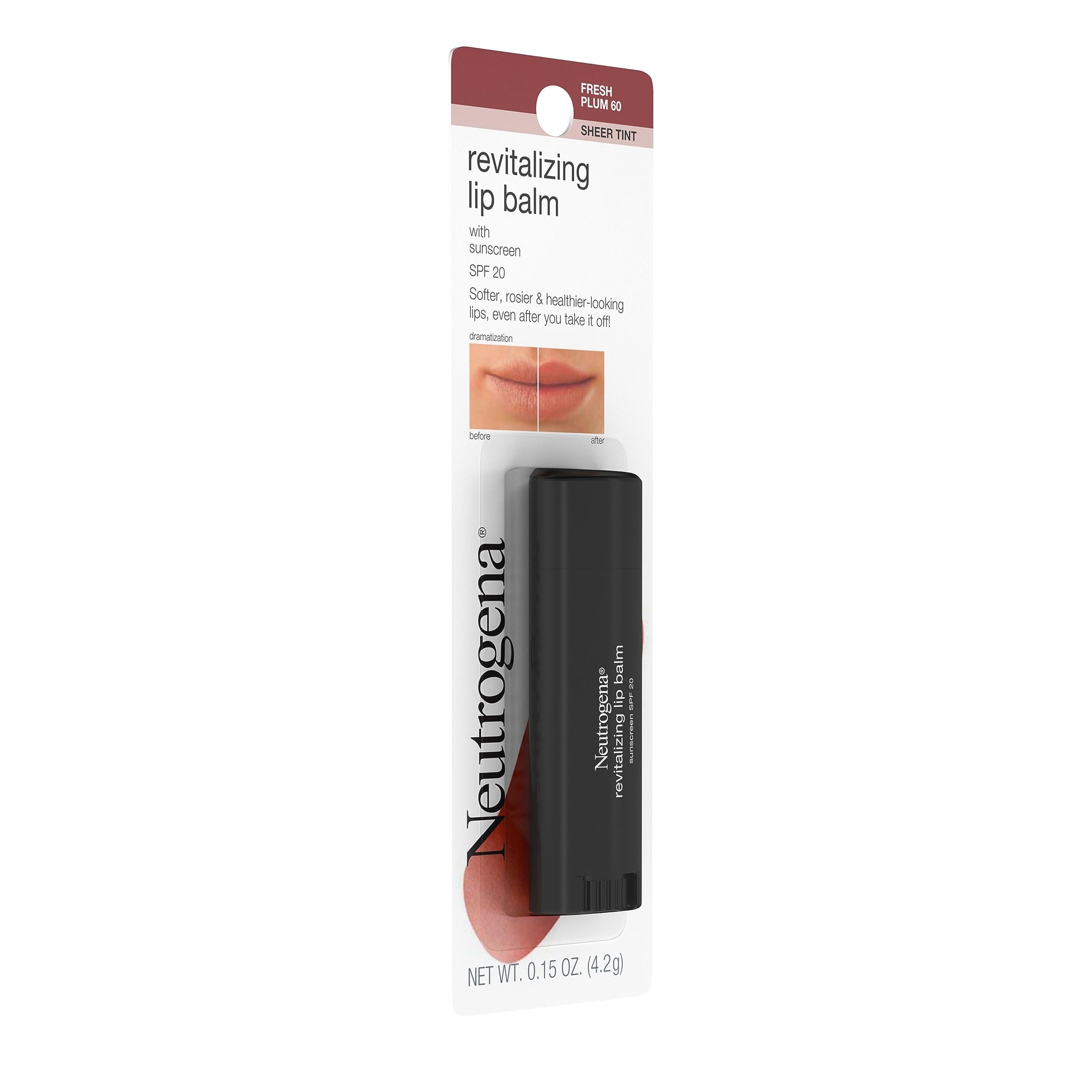 Neutrogena Neutrogena Revitalizing and Moisturizing Tinted Lip Balm with Sun Protective Broad Spectrum SPF 20 Sunscreen, Lip Soothing Balm with a Sheer Tint in Color Fresh Plum 60,.15 oz (Pack of 2)