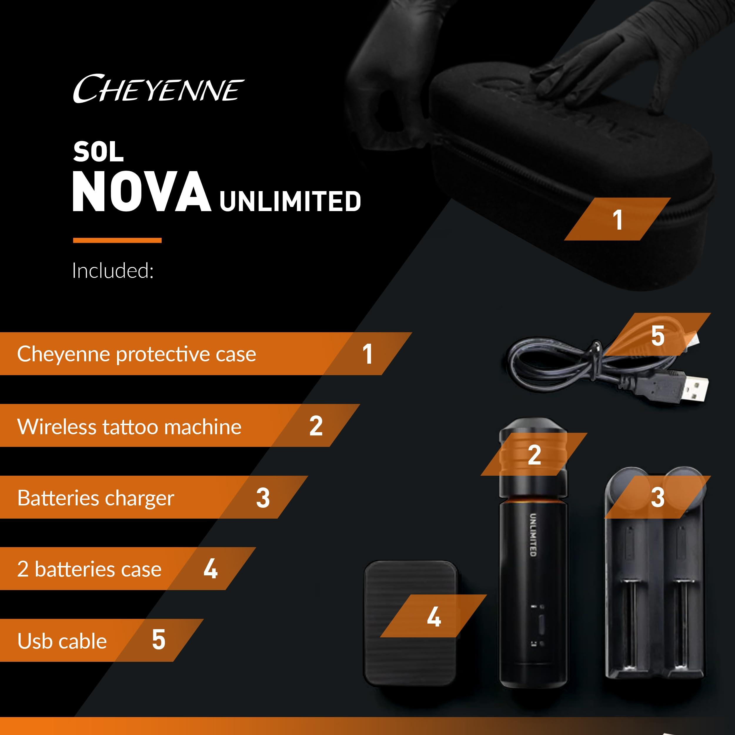 Cheyenne Cheyenne Sol Nova Unlimited Pen Tattoo Machine, Lightweight Adjustable Equipment for Tattooing, Professional Permanent Tattoo Supplies, 2.5mm Stroke Length, Black