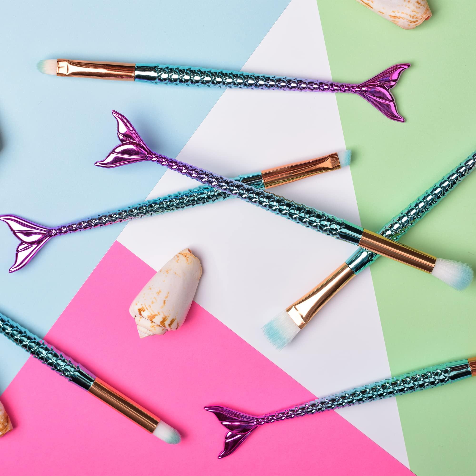 NIZIYI Mermaid Makeup Brushes Sets, Mermaid Makeup Cosmetic Brush Set Soft Nylon Bristles Beauty Brushes Kit Foundation Powder Cream Eyebrow Eyeliner Blush Cosmetic Concealer Brush with Bag