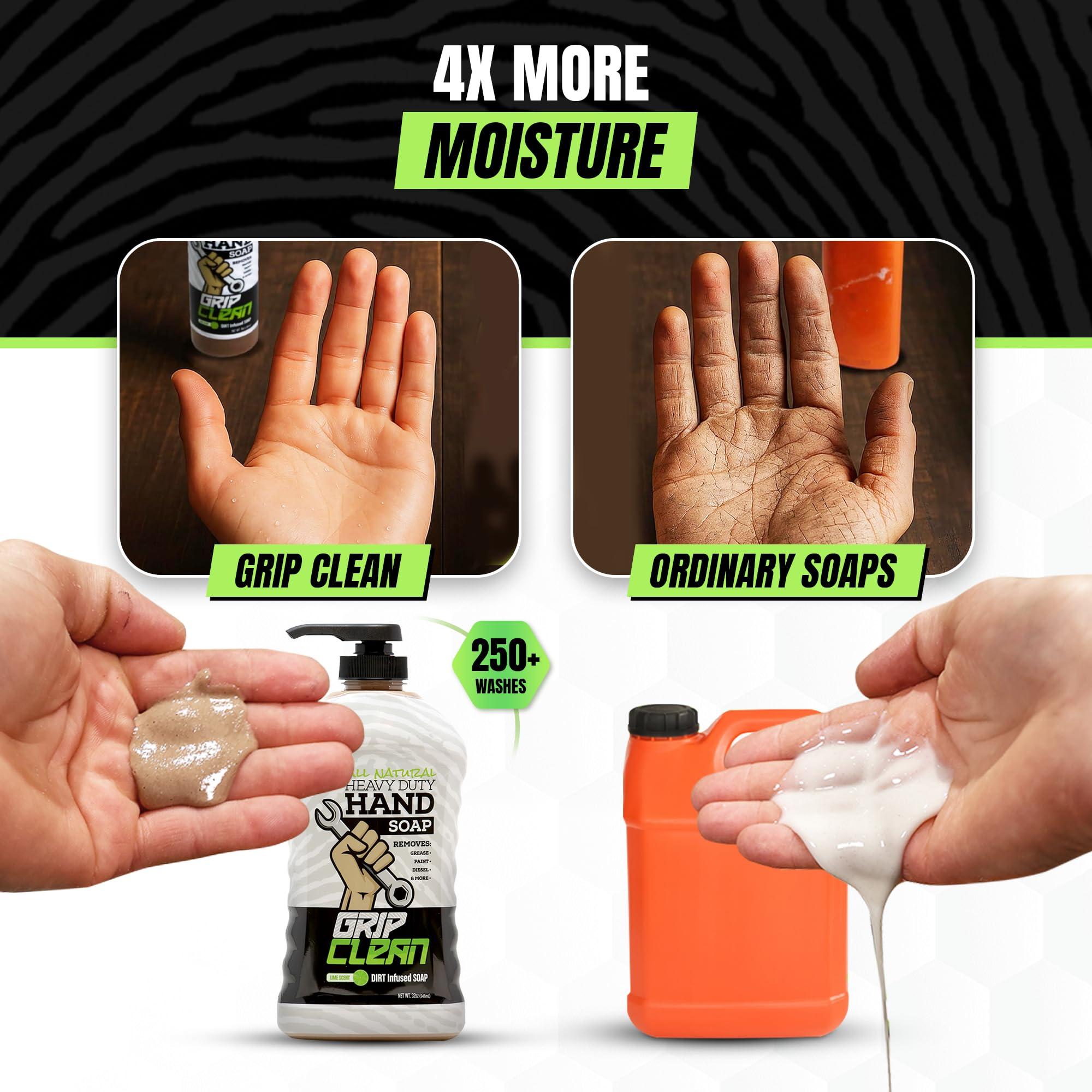 Grip Clean Grip Clean - Hand Cleaner for Mechanics  Heavy-Duty Mechanic Soap, Liquid Hand Soap with Natural Pumice & Clay to Absorb Tough Grease, Oil & Dirt  Moisturizing Coconut Oil, Lime Scent (32oz)