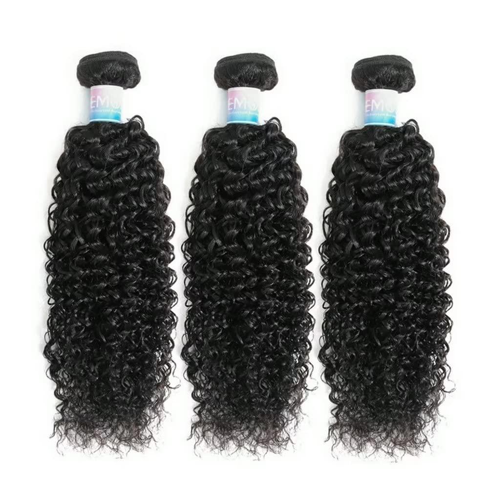 EMOL Kinky Curly Human Hair Bundles Thick Curly Weave Bundles Virgin Hair Bundles Full Head Hair Natural Black Color Hair Bundles Can Be Dyed 3 Bundles Total 300g 18 18 18 Inch
