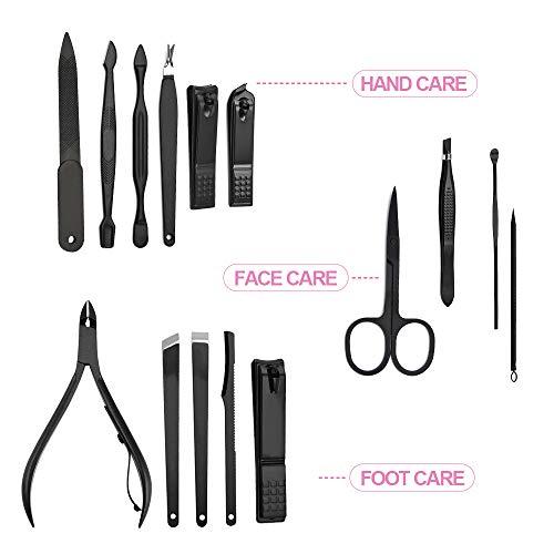 N/ A Mens Manicure Set Stainless Steel Professional Pedicure Kit Nail Scissors Grooming Kit with Black Leather Travel Case