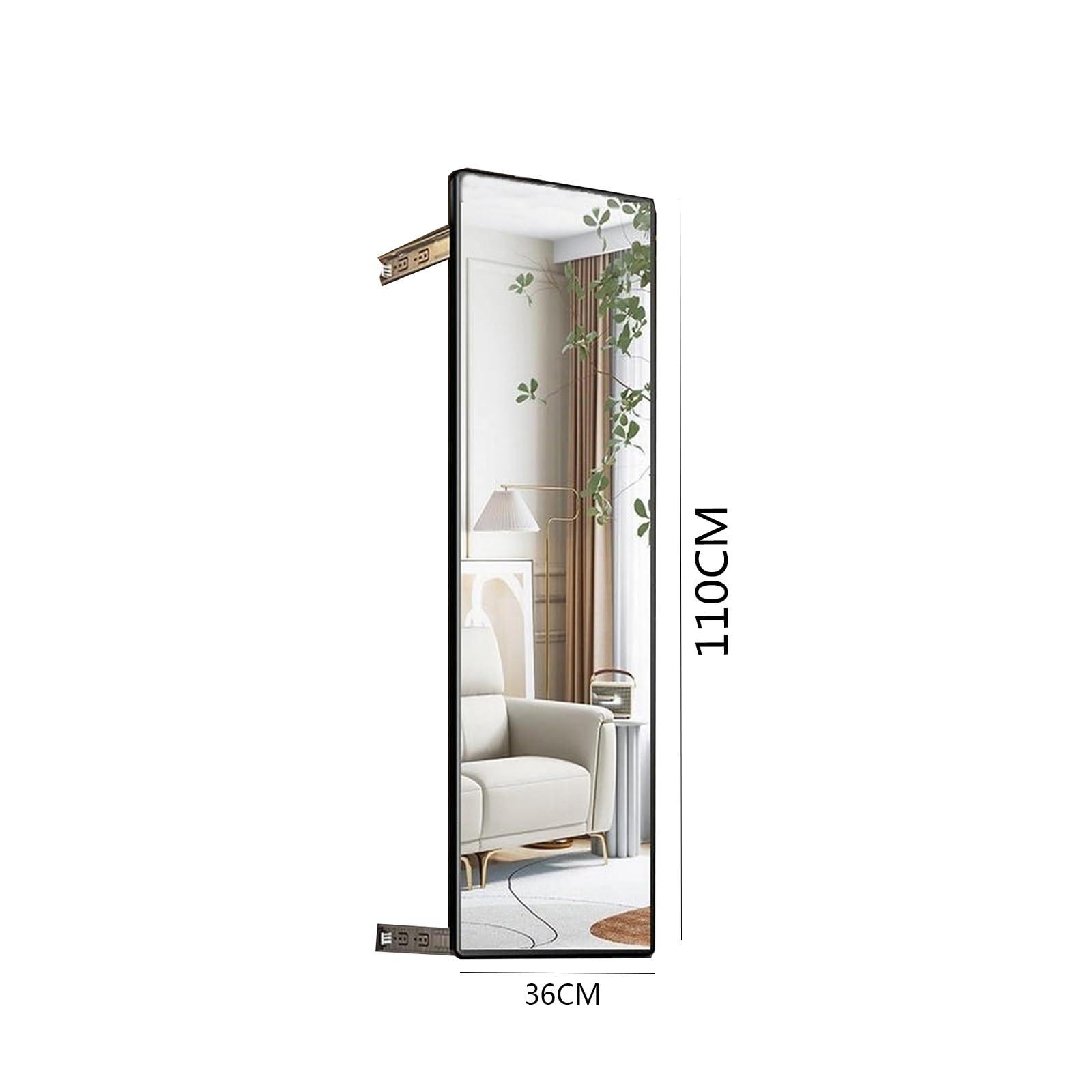 LXP LXP Wardrobe Pull-Out Folding Mirror, Full-Length Mirror Wardrobe, Built-in Invisible Sliding Mirror, Rotating Telescopic Mirror 110 * 36cm (Color : Silver, Small : 110 * 36cm)