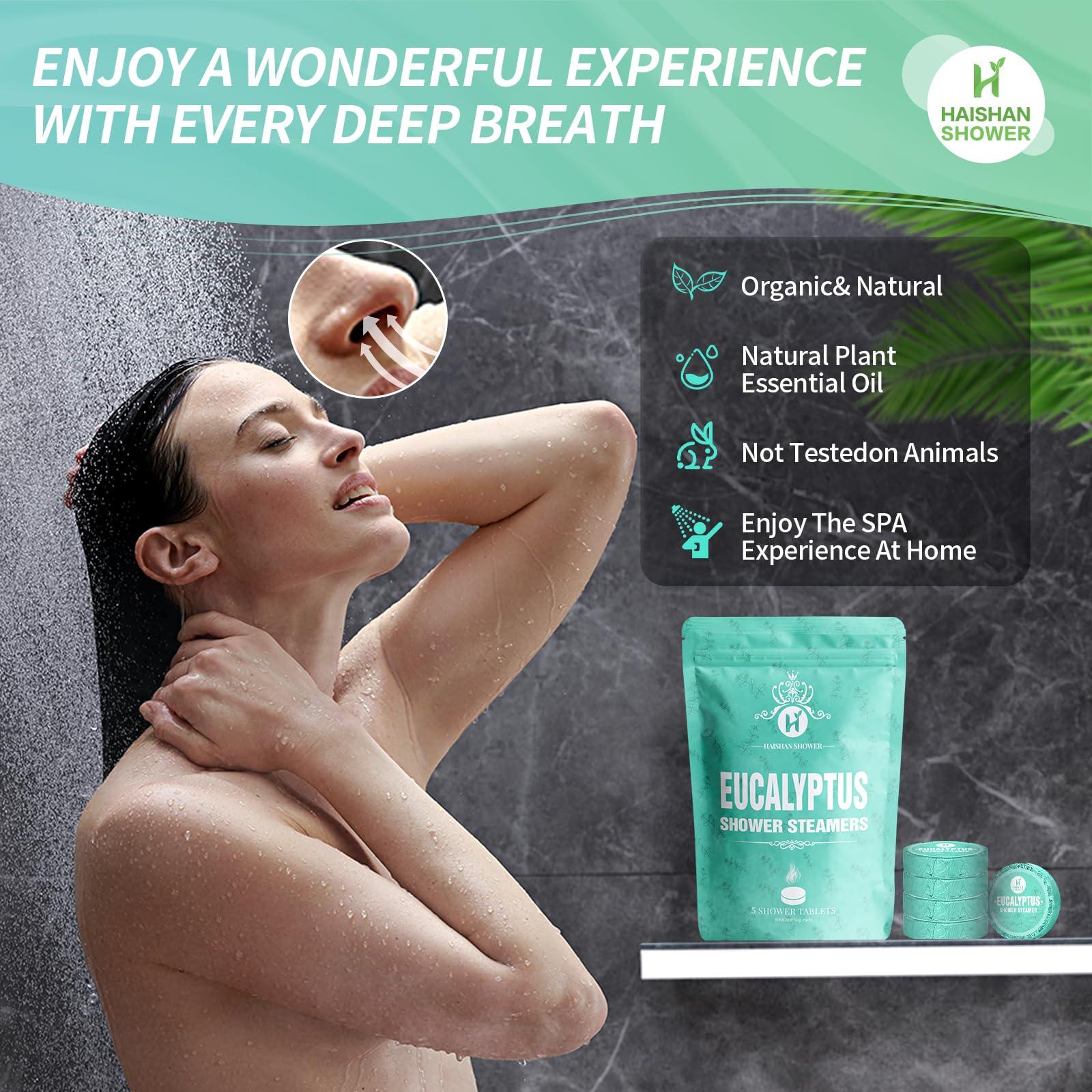 HAISHAN SHOWER Shower Steamers Aromatherapy Organic Eucalyptus & Mint Essential Oil, 5-Pack Shower Bombs Easter Basket Stuffers Gifts for Her Him Women or Men, Birthday Gifts for Girlfriend Mom Wife Sister Daughter