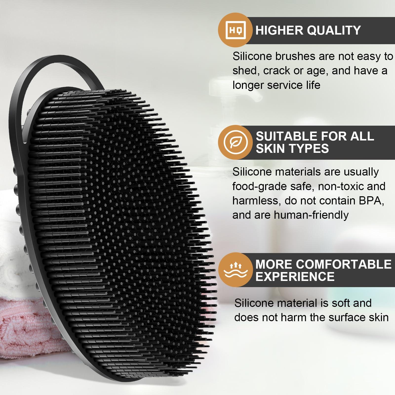 Metene Metene 2 Pack Silicone Exfoliating Body Scrubber with Loop, Body Scrubber for Men and Women, Silicone Loofah for Shower, Soft Silicone Body Scrubber for Shower and Bath Skincare Routine(Black)