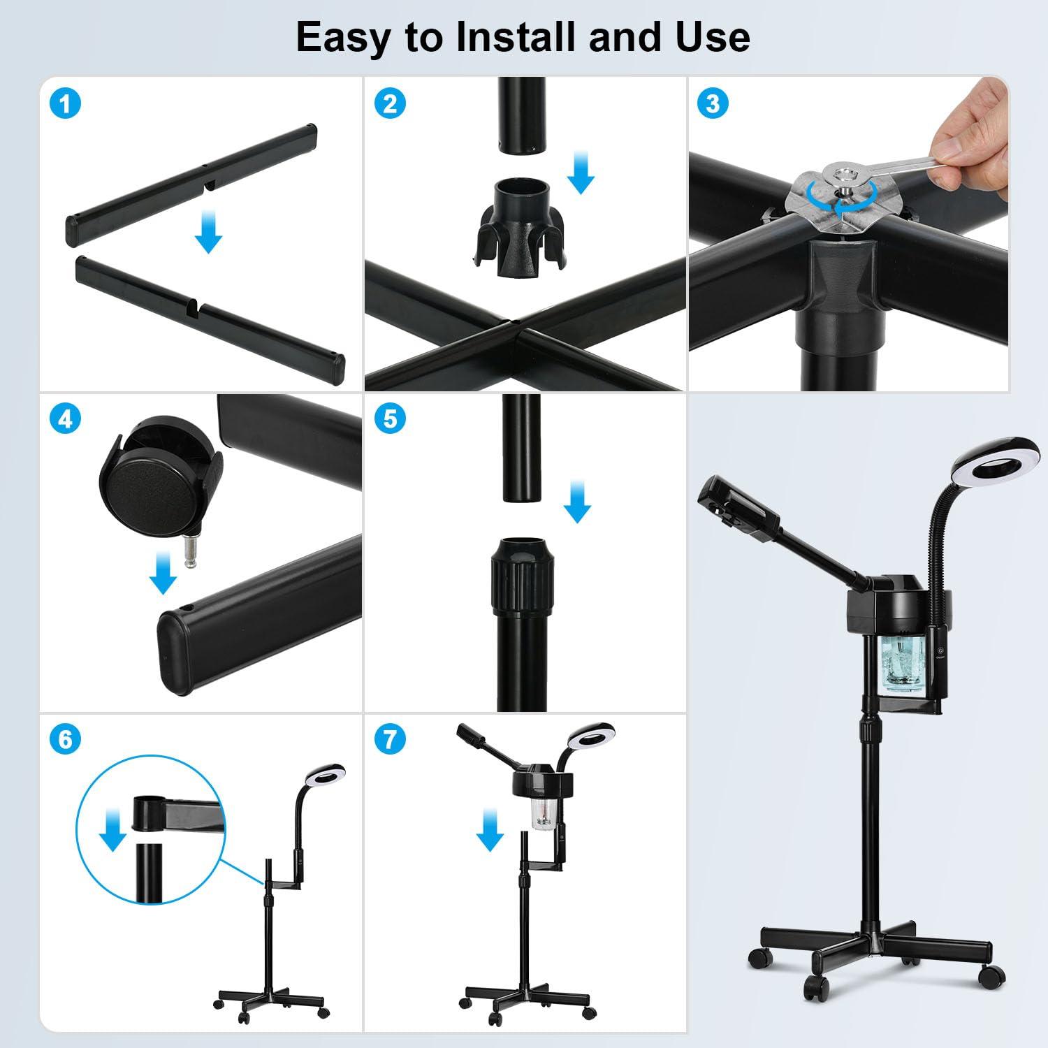 FLOLXNB FLOLXNB 2 in 1 Facial Steamer Professional Ionic Face Steamer with 5X Magnifying Lamp&Adjustable Hot Mist Nozzle, Esthetician Facial Steamer Salon Spa Beauty Skin Care Equipment