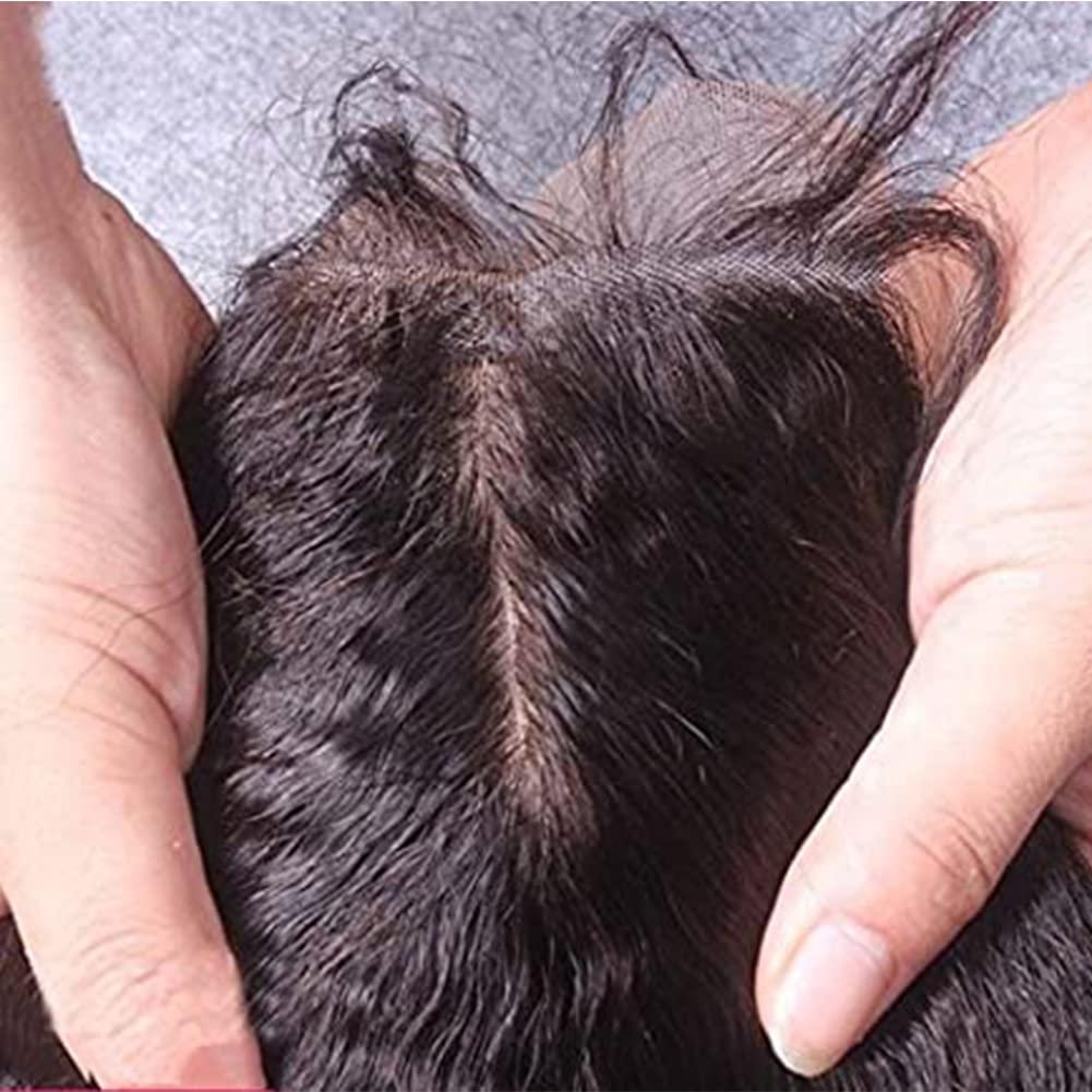 Nicewig Silk Base Top Closure Yaki Straight Bleached Hidden Knots Free Part 4x4\" Fake Scalp Lace Closure With Baby Hair Unprocessed Virgin Kinky Straight Human Hair Closure 14\"inch