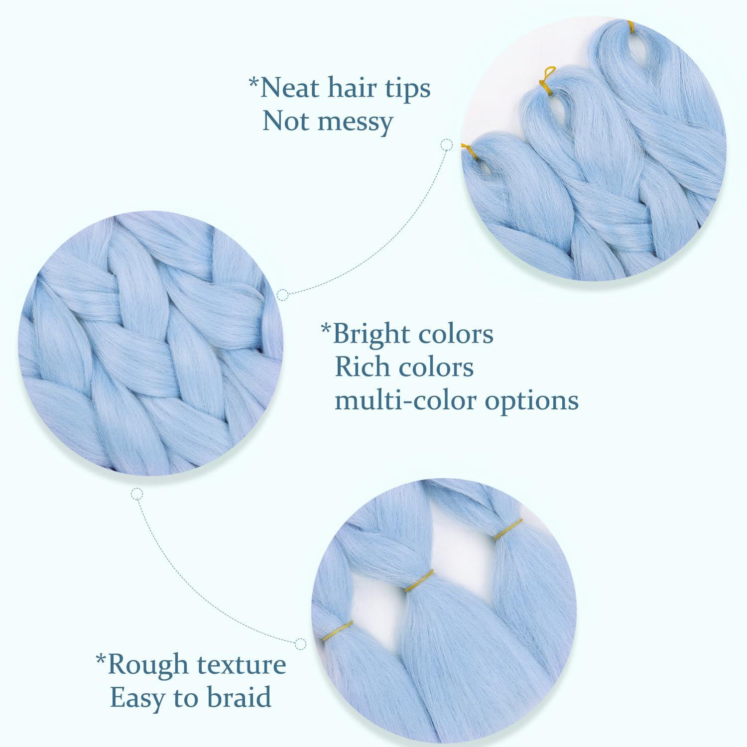 MAYSA Baby Blue Braiding Hair 24in, Blue Pre stretched Braiding Hair,3 Packs Synthetic Braiding Hair Extensions for Girls #Light Blue