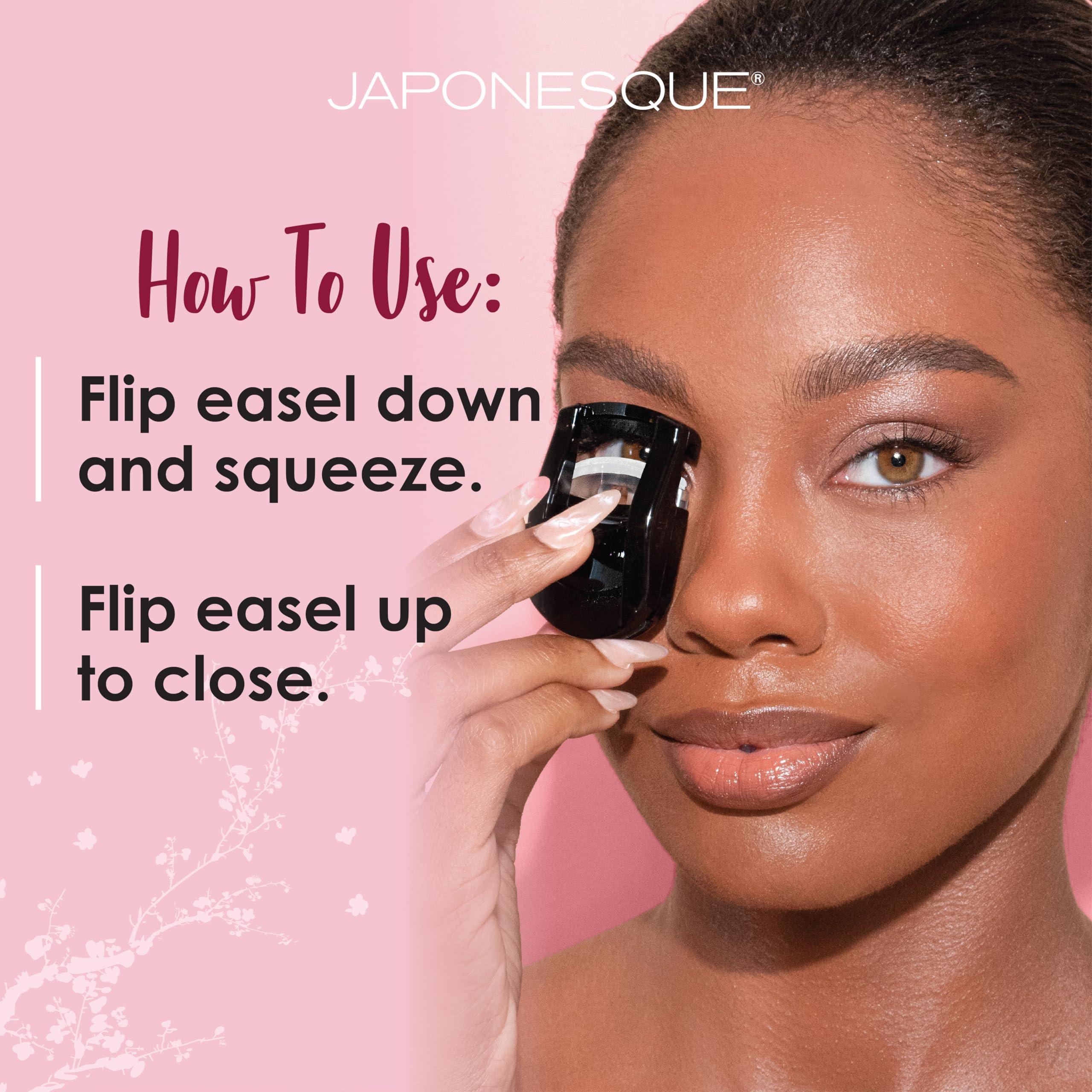 JAPONESQUE JAPONESQUE Travel Eyelash Curler, Black - Plastic Eyelash Curlers for Travel Makeup, Go Curl Lash Curler with Bonus Replacement Lash Pad - 1 Pack