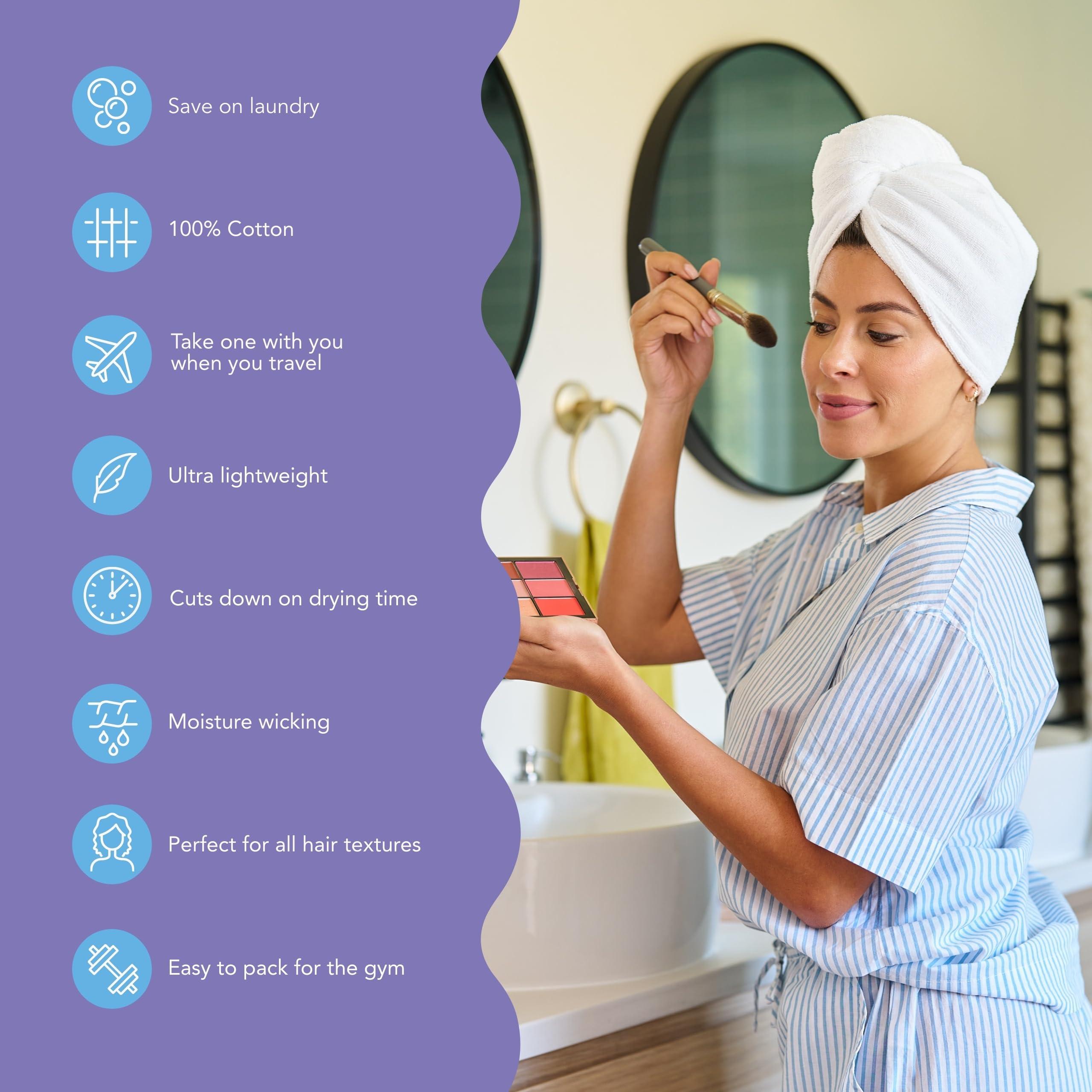 Turbie Twist Turbie Twist 3-Pack Cotton Hair Towel Wrap for Beauty, Travel, Gifting - Fast-Drying Turban for Luxurious Personal Care - For All Hair Types & Lengths - White