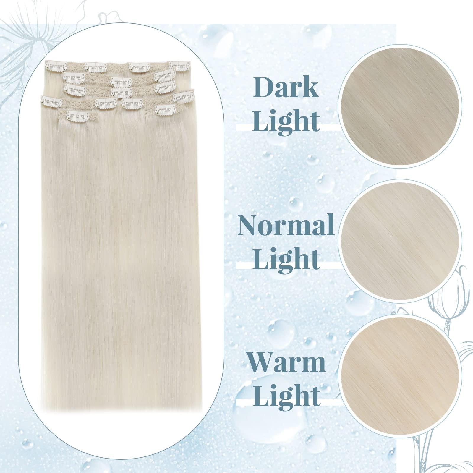 RUNATURE RUNATURE Blonde Clip in Hair Extensions Real Human Hair #800 White Blonde and #60 Platinum Blonde 10 Inch 80g