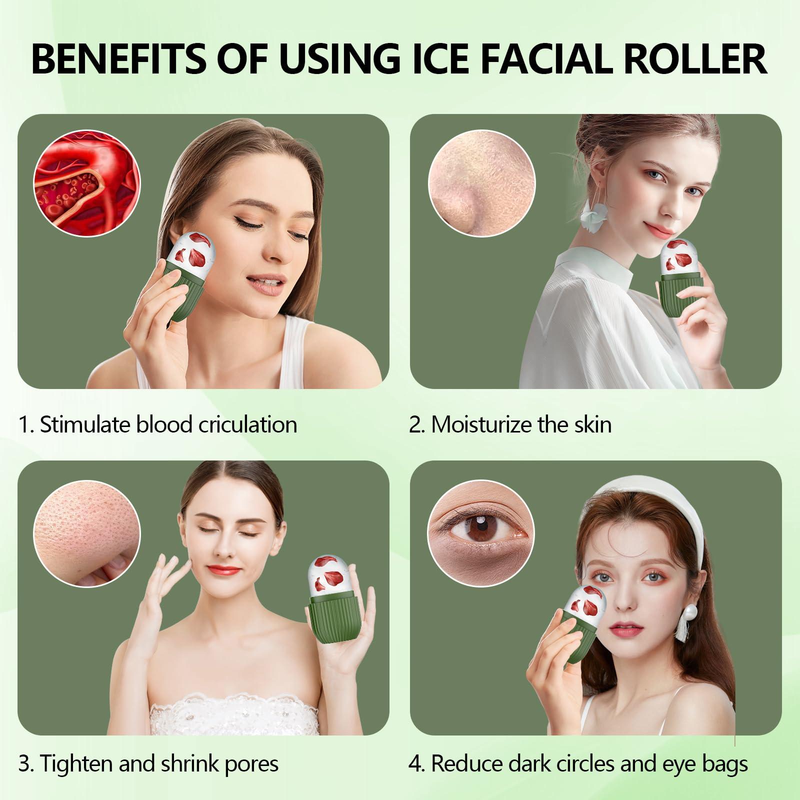 ZPU Ice Roller for Face and Eye, Silicone Ice Facial Roller Ice Holder, Face Ice Mold Skin Care, Face Icers Reusable Ice Cube Roller for Shrink Pores Anti Wrinkle Reduce Puffiness, Green