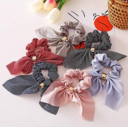 Blufly Blufly Ribbon Hair Scrunchies Rabbit Bunny Ear Bow Bowknot Scrunchies Bobbles Elastic Printed Flower Short Headband Ponytail Holders Vintage Head Tie for Women and Girls (Pack of 4) (B)