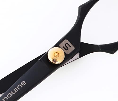 Sanguine Professional Barber Shears, Hairdressing Scissors - 6 inch (15.2cm), Black + Presentation Case & Tip Protector