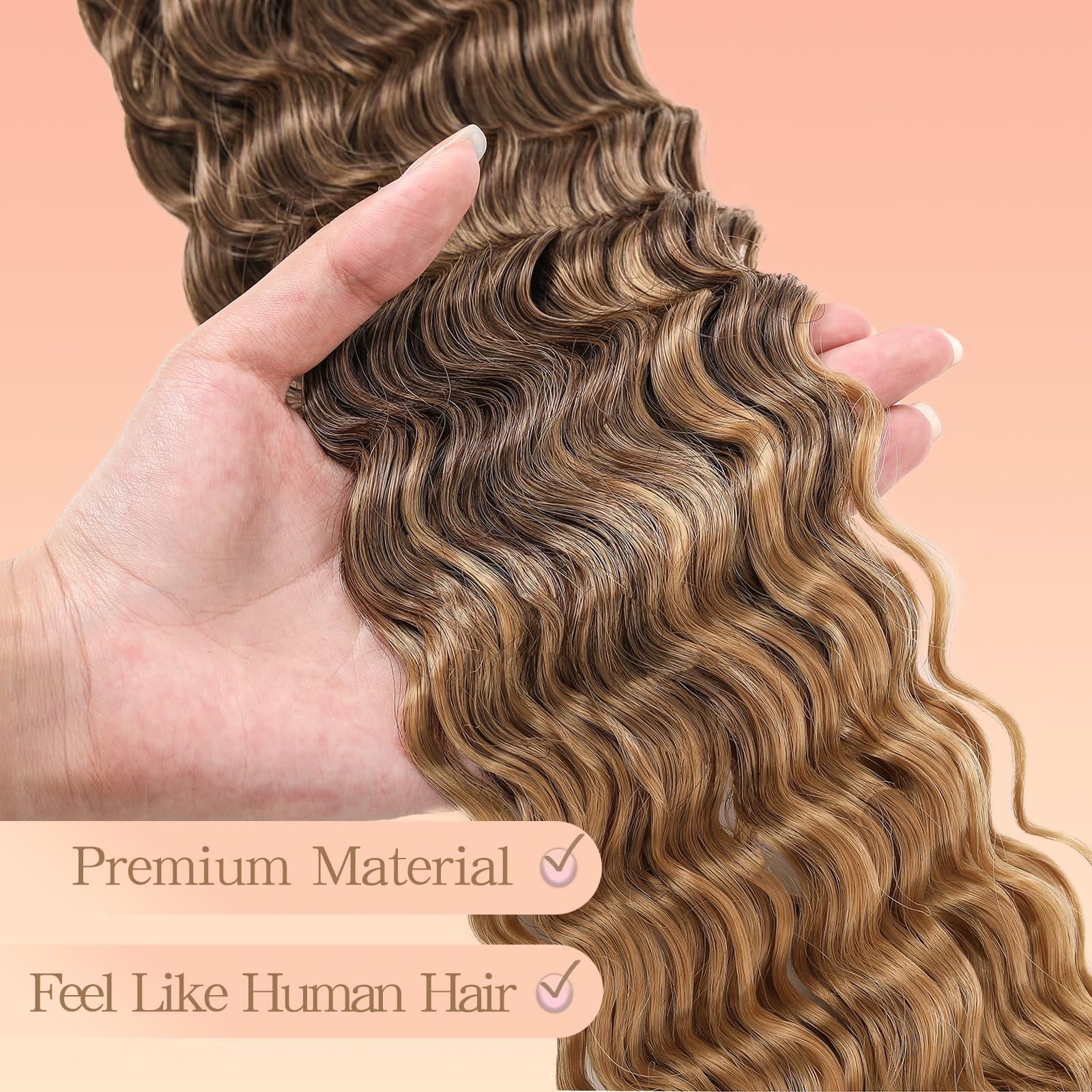 Love ORNAN Ocean Wave Crochet Hair 24 inch 7 Packs Long Deep Wave Curly Braiding Hair Soft Synthetic Curly Crochet Hair For Black Women(24 Inch, 4/27