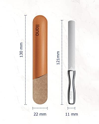 llano llano Metal Nail File, Stainless Steel Nail Files for Natural Nails with Leather Case, Medical Grade Double Sided Toenail Files for Thick Nails, Professional Fingernail Files for Women Men and Seniors