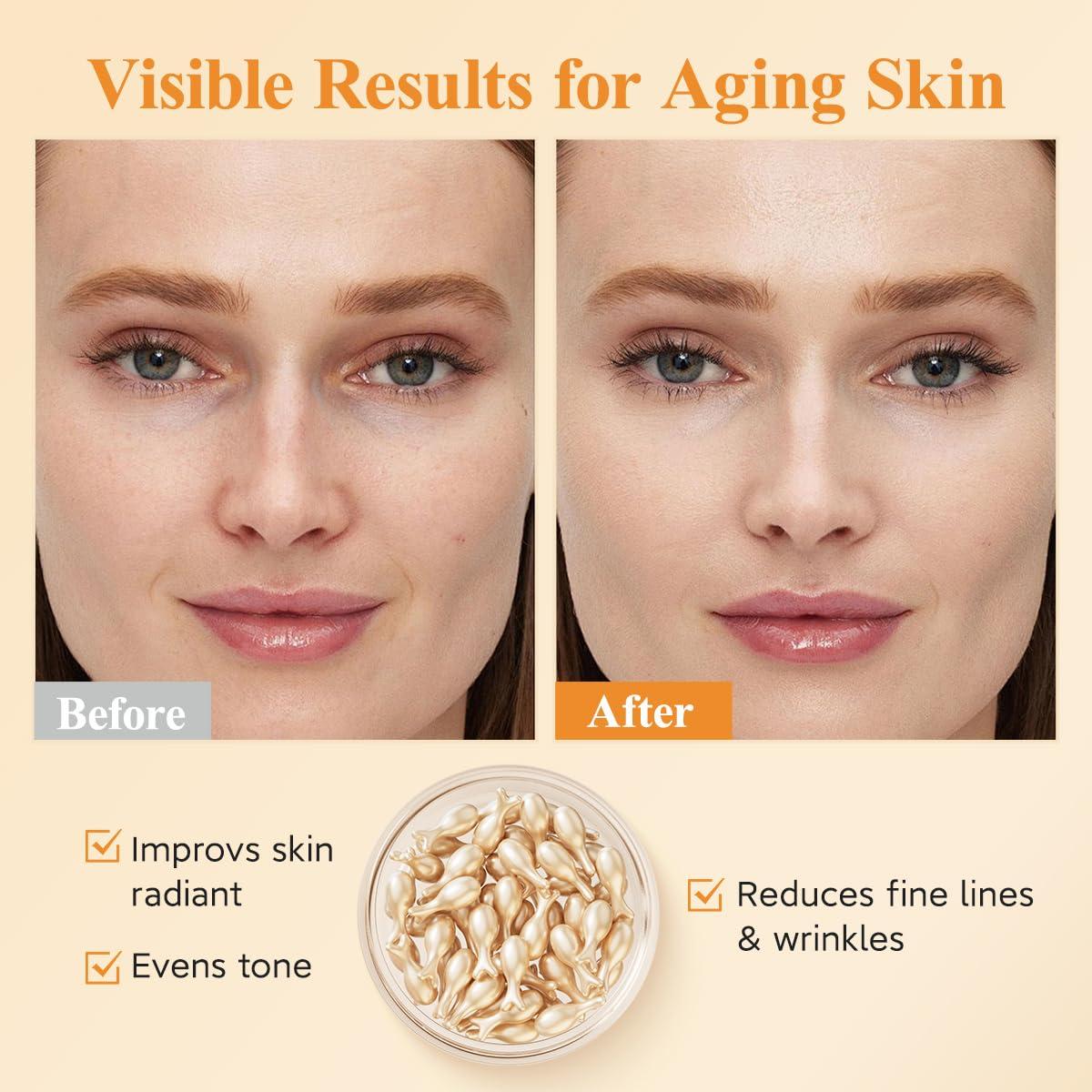 HKH HKH Vitamin C Super Serum for Face - Anti Aging Vitamin E Facial Serum Capsules with Niacinamide, Vit C Serum Oil for Women, Even Skin Tone, Reduce Wrinkles, Moisturise, Travel Friendly (38 Capsules)