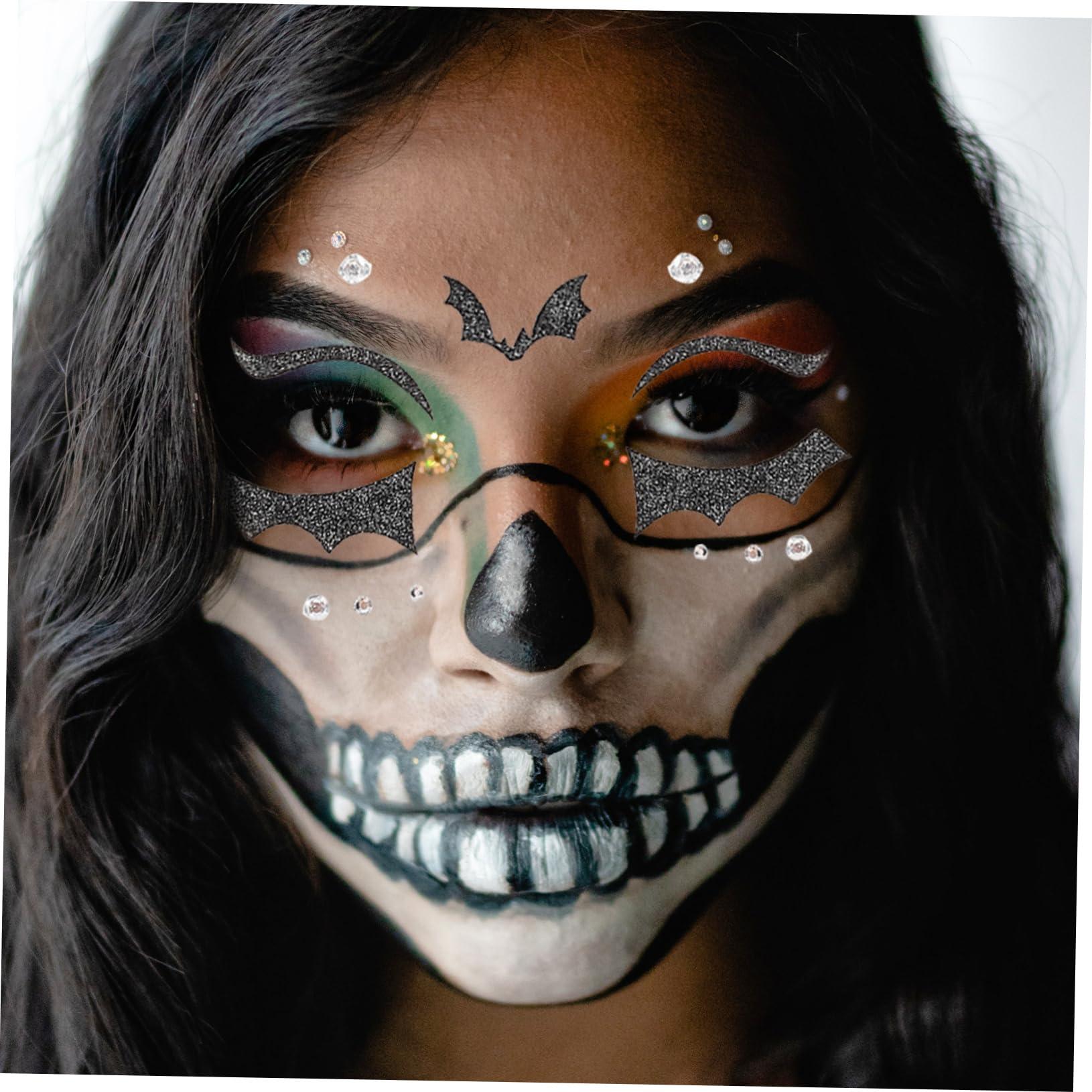 Hemoton Hemoton 2 Sheets Halloween Tattoos Halloween Face Cosplay Face Skull Face Sticker Face Decals Halloween Party Halloween Sticker Halloween Temporary Tattoos Skull Face Tattoo Plastic