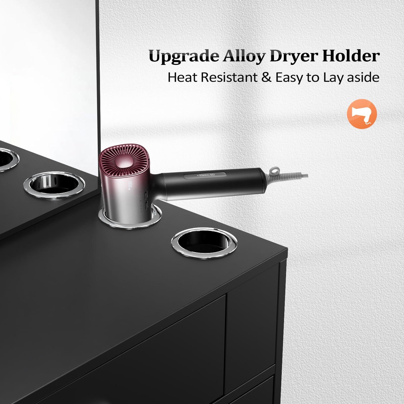 OmySalon OmySalon Wall Mount Salon Station with Mirror, Hair Styling Barber Station, Beauty Salon Spa Equipment with 1 Drawer, 1 Storage Cabinet, 2 Hair Dryer Holders, Black