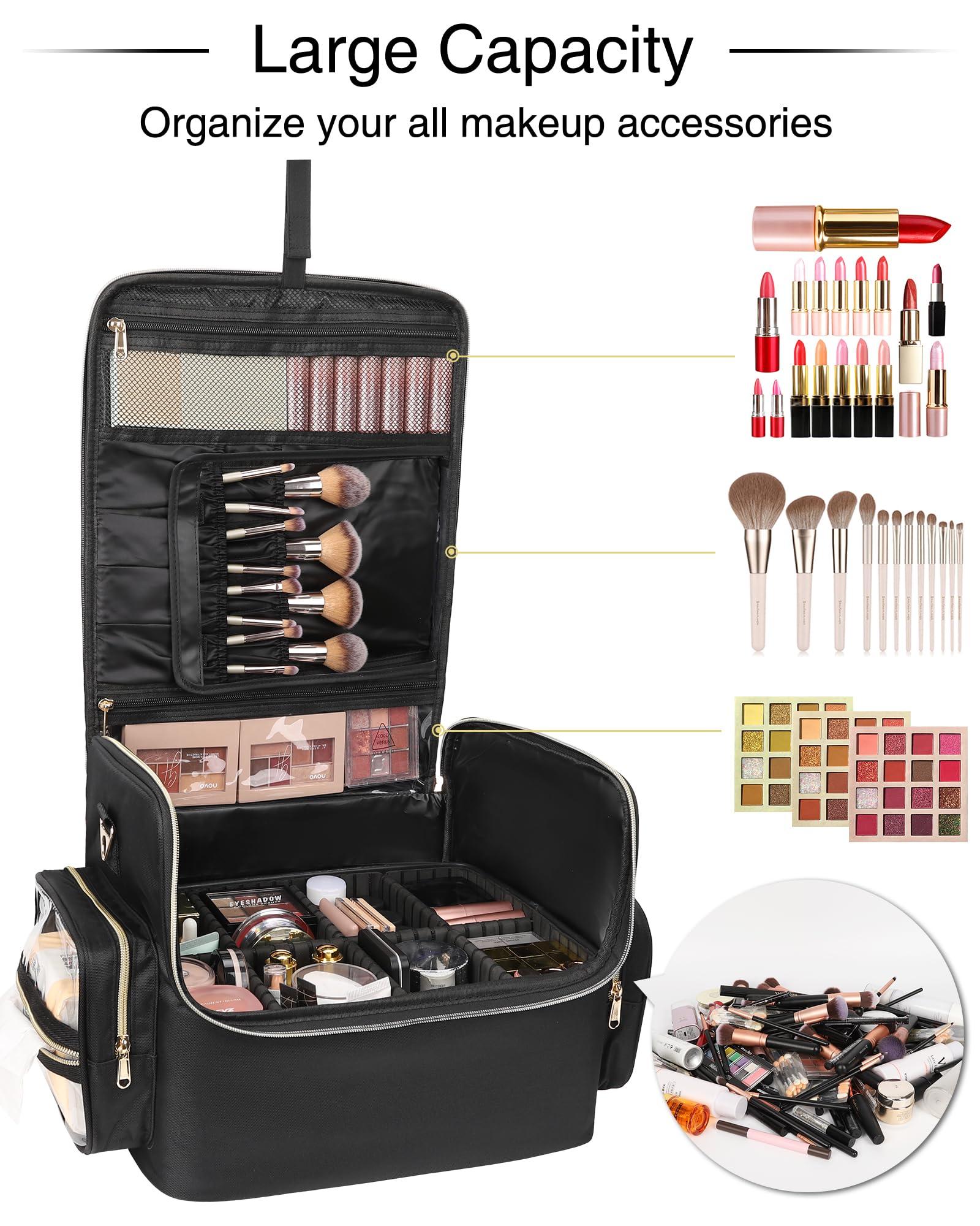 TANTO Professional Makeup Bag Makeup Artist Bag Extra Large Makeup Case Cosmetic Bag Travel Makeup Organizer Case Makeup Train Case with Adjustable Dividers(Black, Extra Large)