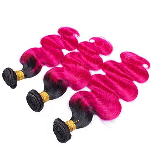 Tony beauty hair Tony Beauty Hair Peruvian Hot Pink Ombre Human Hair Body Wave Bundles Dark Roots #1B/Hot Pink Ombre Wavy Human Hair Weave Wefts Pink Ombre Hair Extensions 3/4 Bundles Lot (28 28 28)