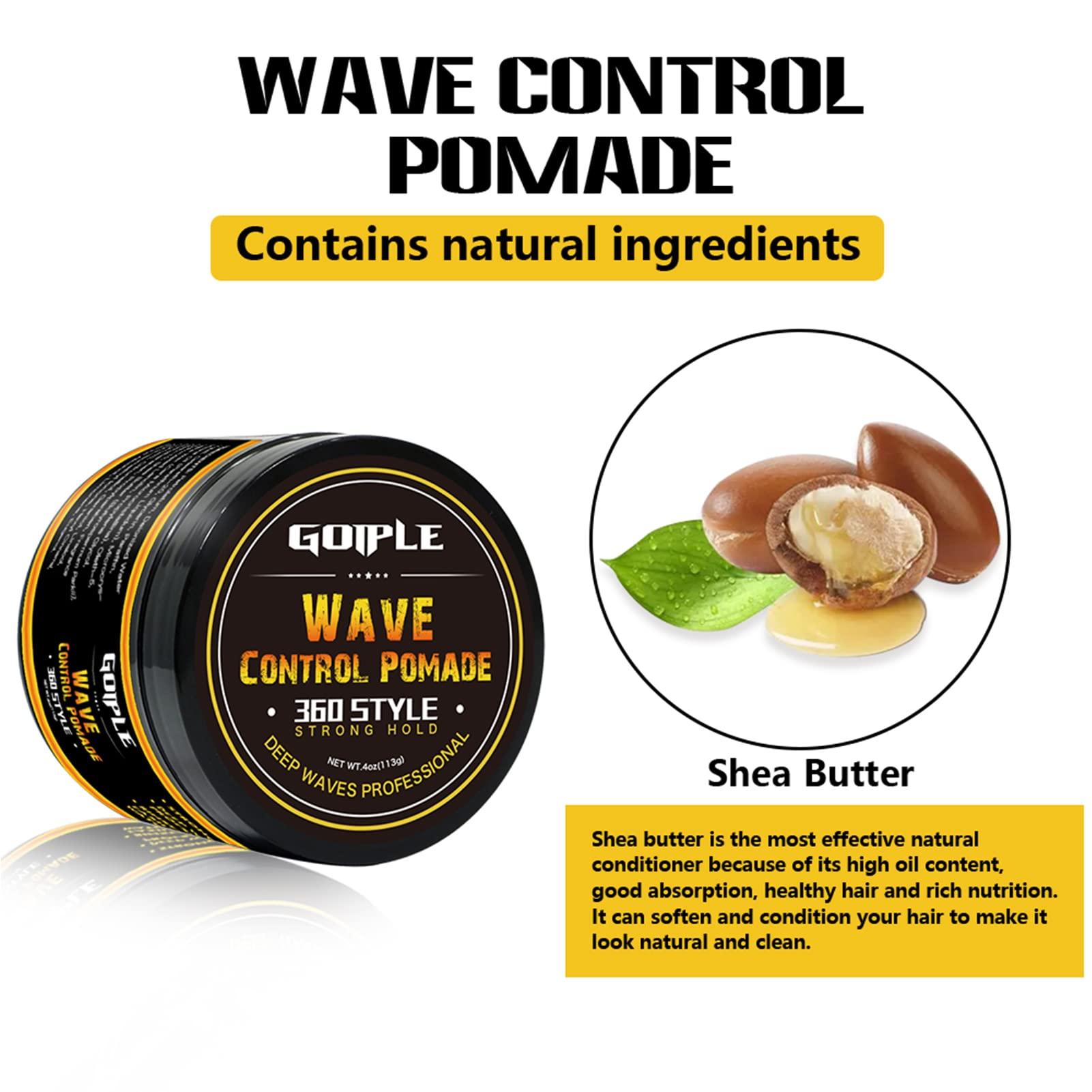 Goiple Natural Wave Pomade for Men Strong Hold, Easy Wash (Wave Pomade, 2 Wave Brushes, Silky Durag) Promotes Moisture, Control & Shine