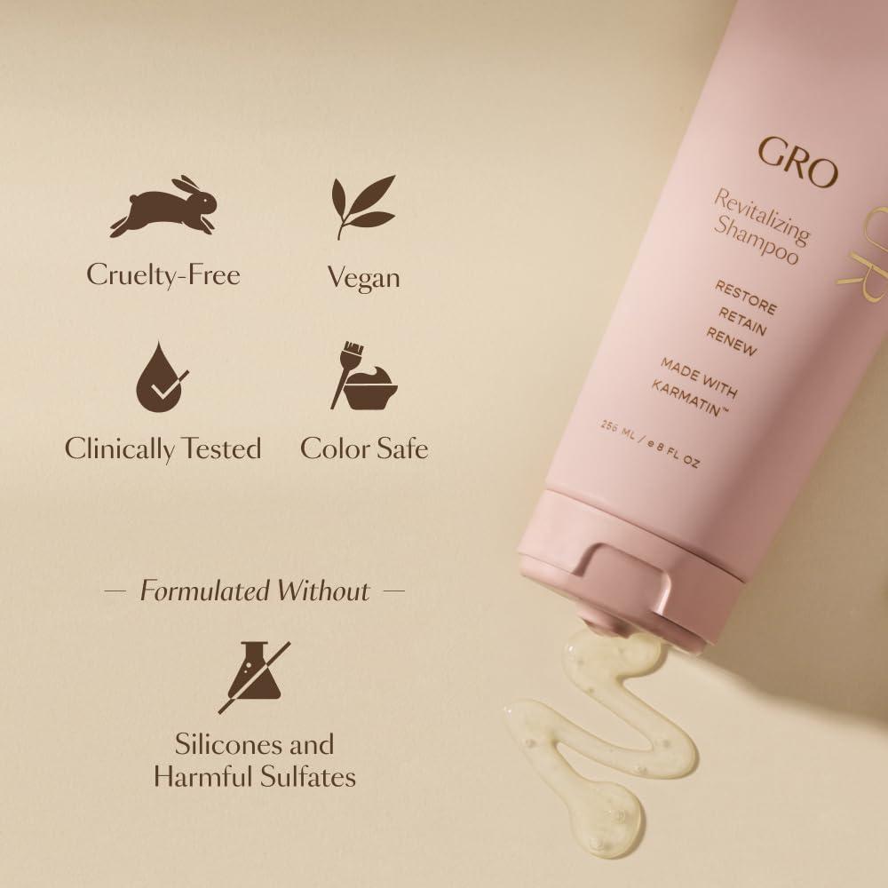 VEGAMOUR VEGAMOUR GRO Revitalizing Shampoo, Support Thicker, Fuller Looking Hair, Shampoo Formulated Without Sulfates for Thinning Hair with Vegan Keratin, Natural Citrus Scent (1.6 fl. oz.)