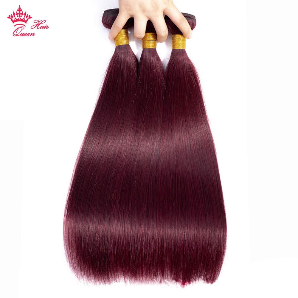 Queen Hair Queen Hair Products Brazilian Straight Virgin Hair Weave Wine Red Hair Color 99j Burgundy Human Hair Bundles 100% Unprocessed Human Hair Weft Extensions (10 10 10)
