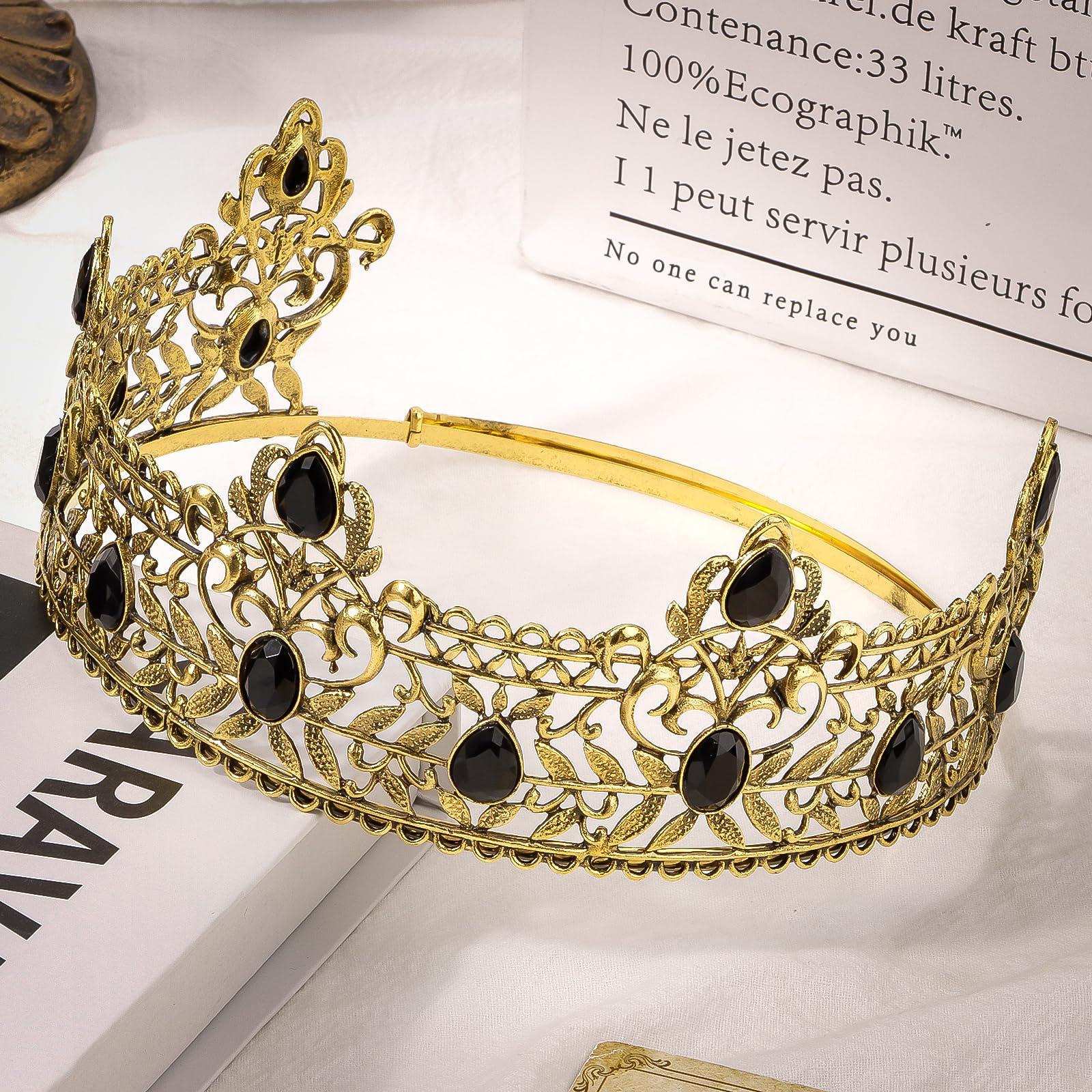 TOBATOBA TOBATOBA King Crowns for Men, Antique Gold Prom King Crown Medieval Crown Royal Crown Medieval Renaissance Costume Men Prince Crown Birthday Crown Boy Hair Accessories for Halloween Costume Cosplay