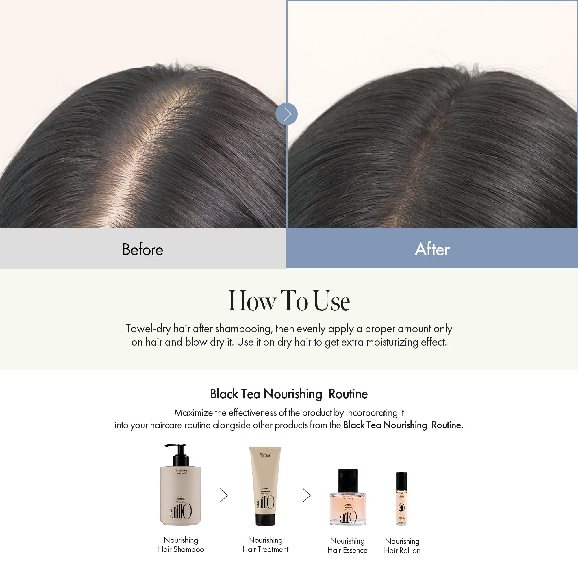 ANILLO Black Tea Nourishing Hair Essence with Green Tea, Protein & Biotin for Nourishment and Shine, Creamy Woody Scent, Paraben-Free (50ml / 1.69 fl. Oz)