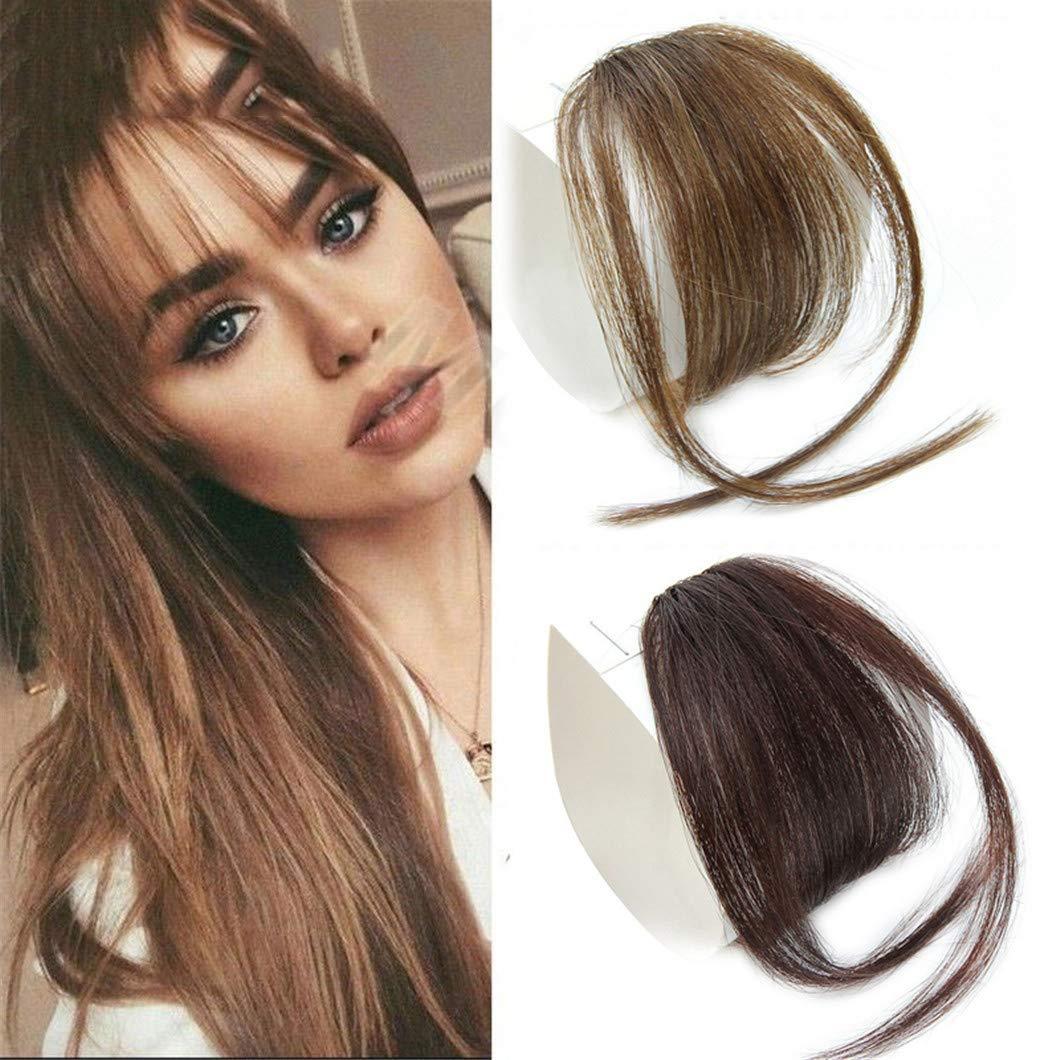SSJFZM Clip In Hair Bangs Hairpiece Synthetic Fake Bang Hair Piece Clip In Hair Extension Air Bangs Clip On Bangs Black Brown D05-12 6inches