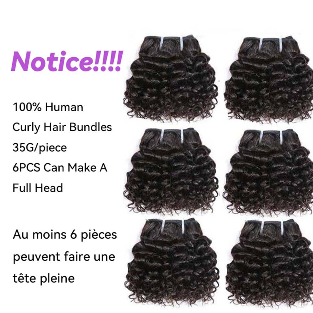 Youllyuu Short Kinky Curly Brazilian Hair Weave Bundles 100% Remy Human Hair Extensions Dark Brown Raw Jerry Curly Hair Bundle Dark Brown 6inches#3Pcs