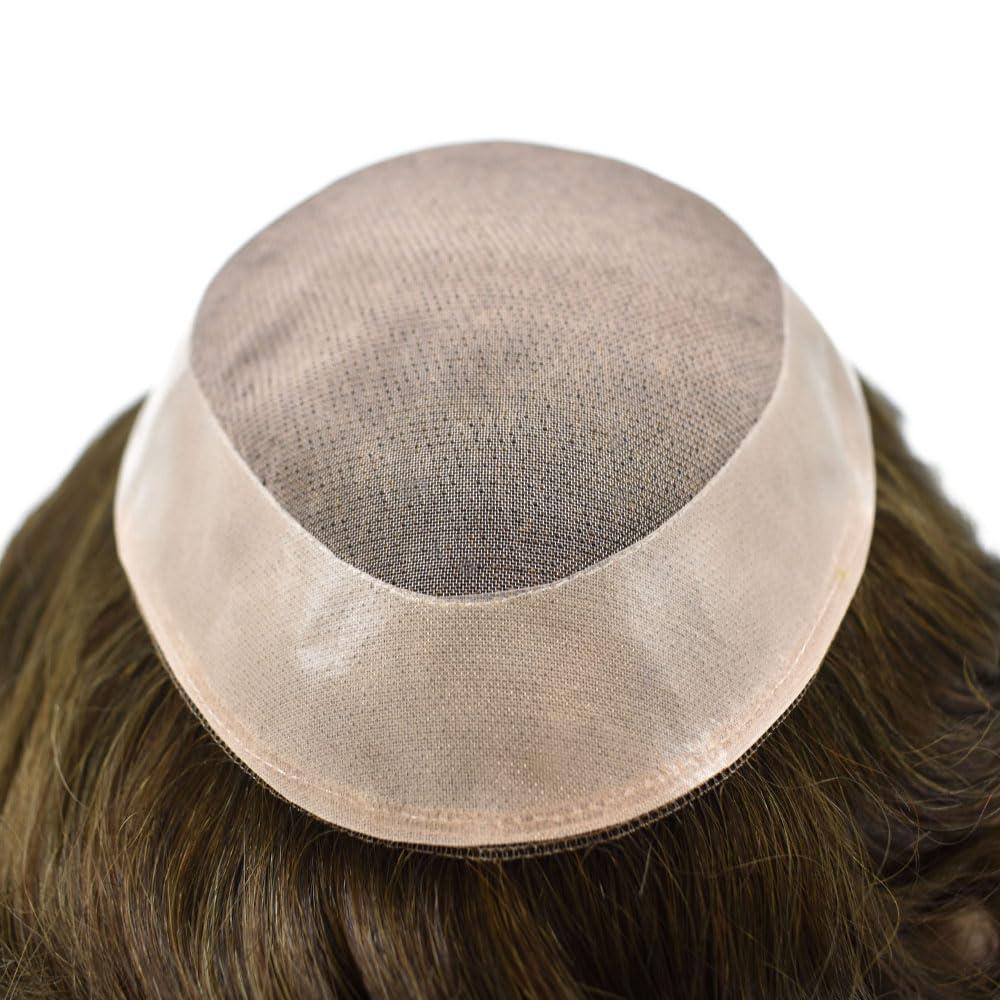 Hair Wonders Mens toupee hair replacement system for men hairpieces toupee for men real human hair pieces for men hair systems Protesis Capilar Para Hombre US Stock6x8-#410 4# MEDIUM BROWN+10% GREY