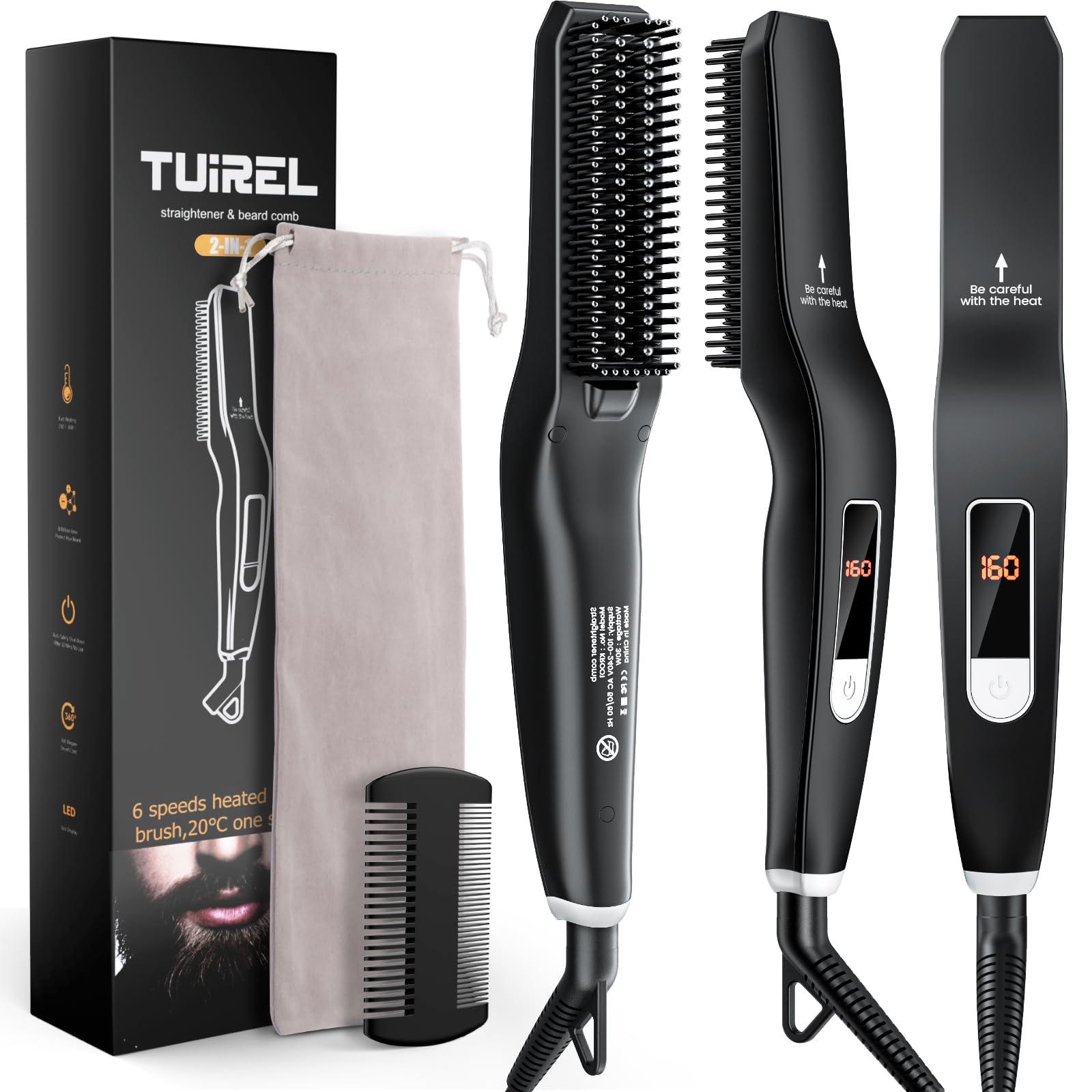 TUIREL TUIREL Beard Straightener for Men, 2 in 1 Heated Beard Brush, 6 Temperature Settings LCD Display Anti-scalding Hot Comb for Beard Care Kit for Men Gifts Set