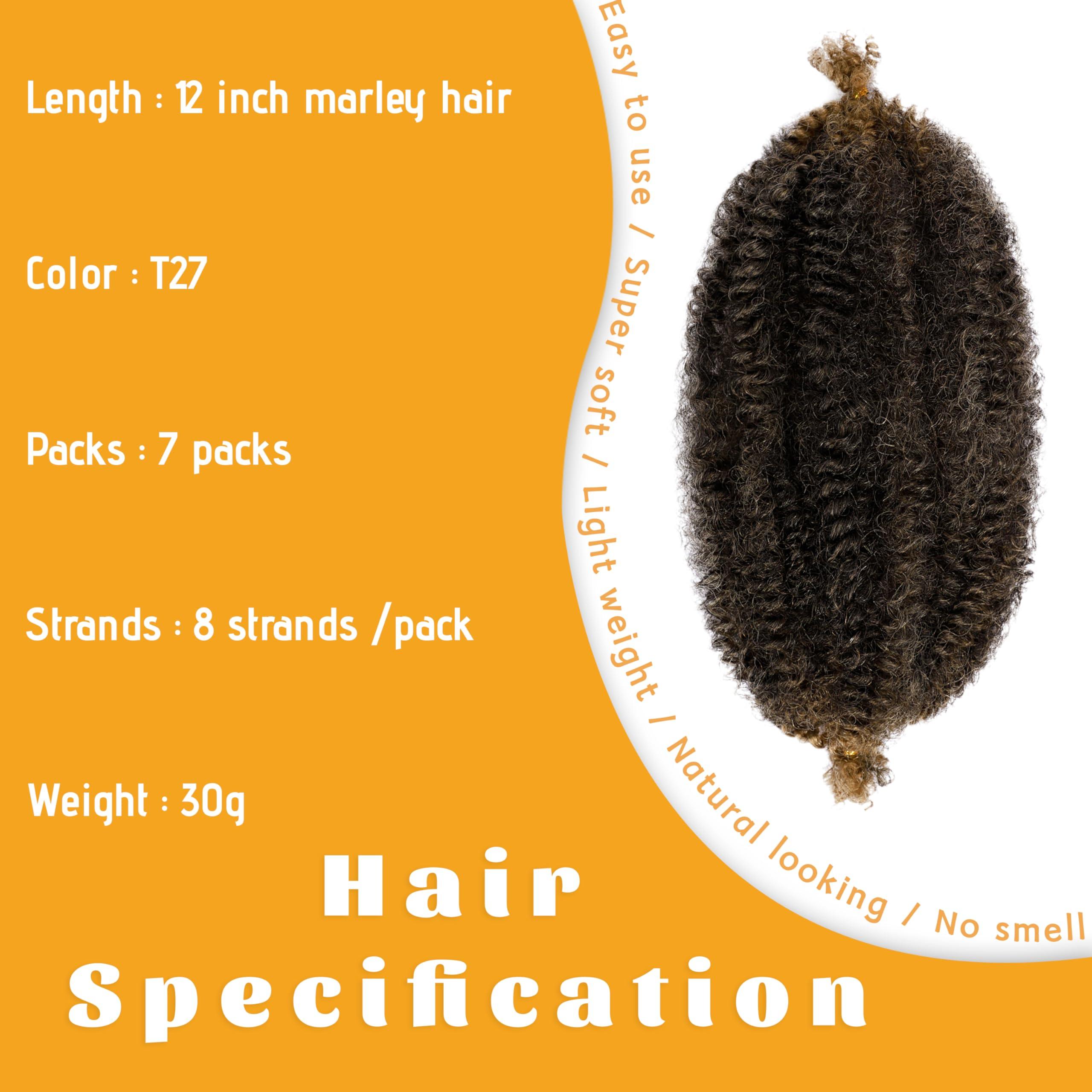 GOWIT Marley Twist Braiding Hair 12 Inch 7 Packs Ombre Honey Blonde Spring Twist Hair Springy Afro Twist Hair Soft Marley Hair for Wrapping Locs Cuban Twist Hair Extensions(12Inch,T27)
