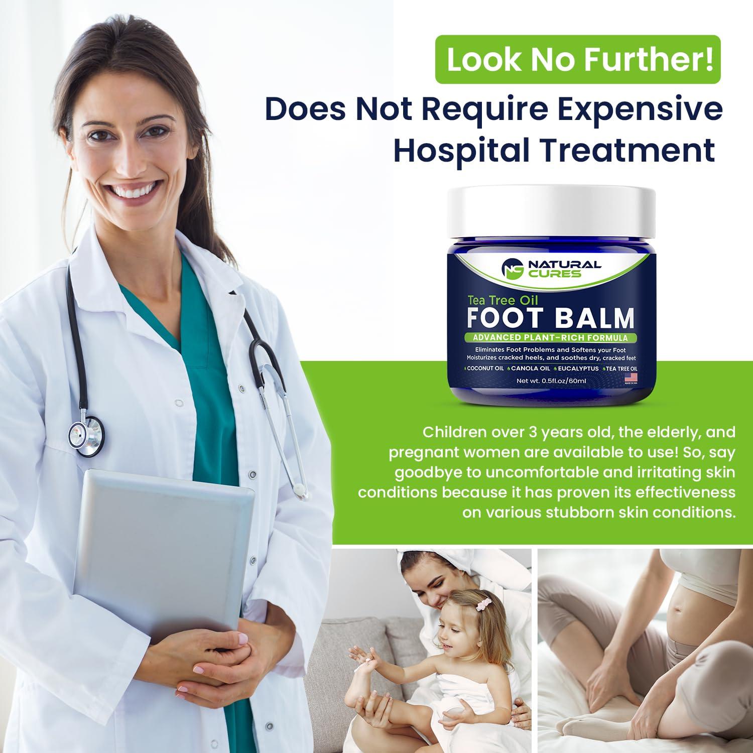 NC NATURAL CURES Tea Tree Oil Foot Balm - Instantly Hydrates Cracked Dry Feet and Callused Heels - All Natural Treatment Helps & Soothes Irritated Skin & Athletes Foot, Best Moisturizing Foot Care For Woman & Man - Made in USA