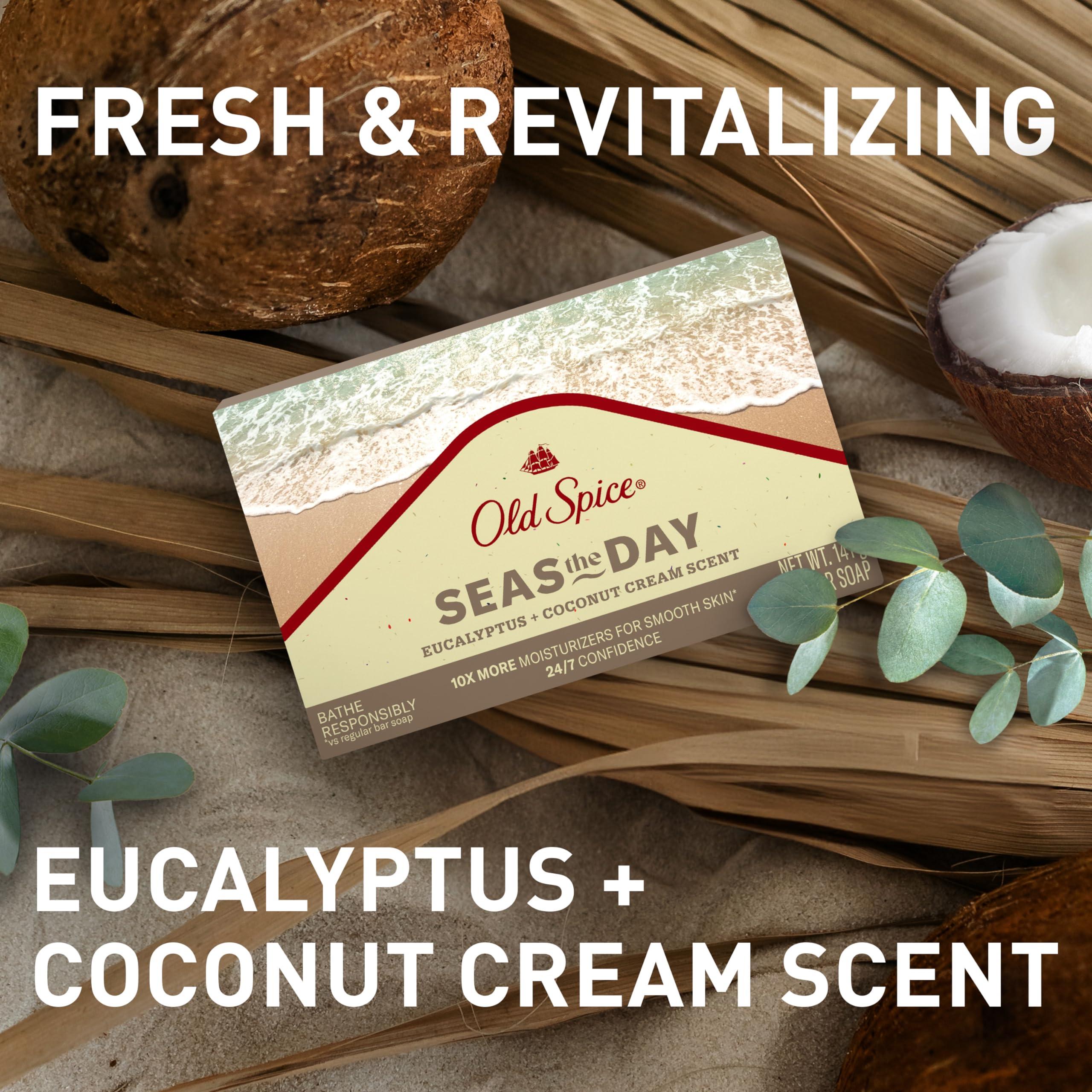Old Spice Old Spice Premium Bar Soap, Seas The Day Eucalyptus and Coconut Cream Scent, With Plant Based Cleansers, 5.0 oz (Pack of 6)